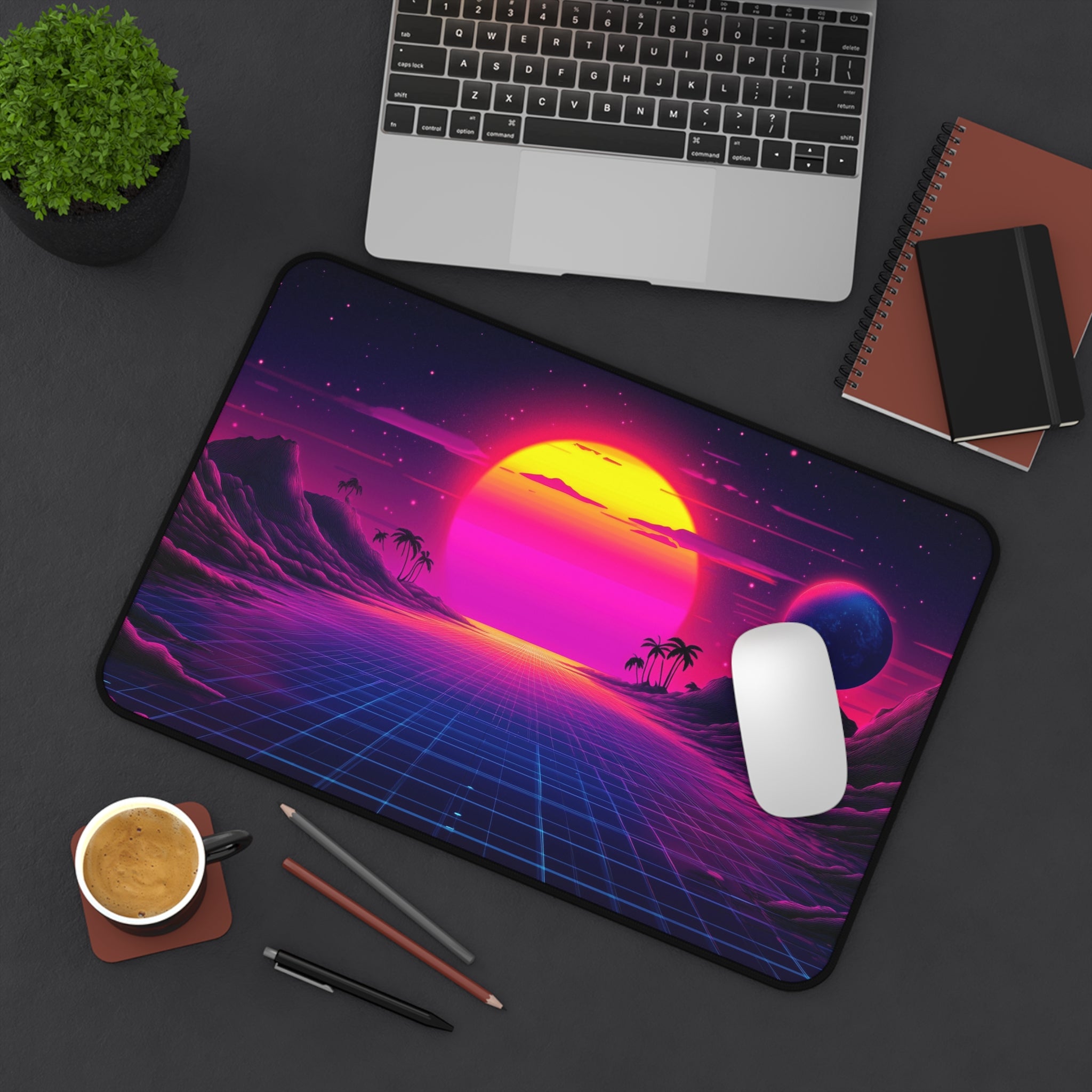 vaporwave-moon-road-mouse-pad-retrowave-city-delorean-desk-mat-neon-synthwave-desk-pad-vaporwave-sun-and-mountains