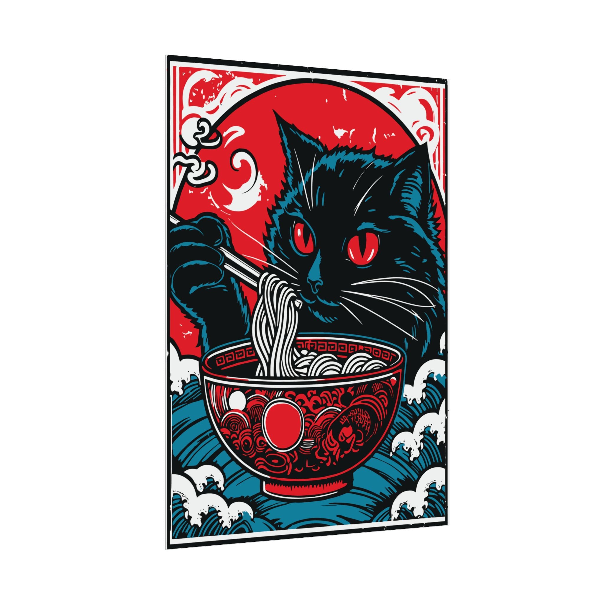 Cat Eating Ramen Noodle Poster Print, Retro Japanese Decor Wall Art, Living Room Decoration, Japandi Poster Art, Home Decor, Cute Cat