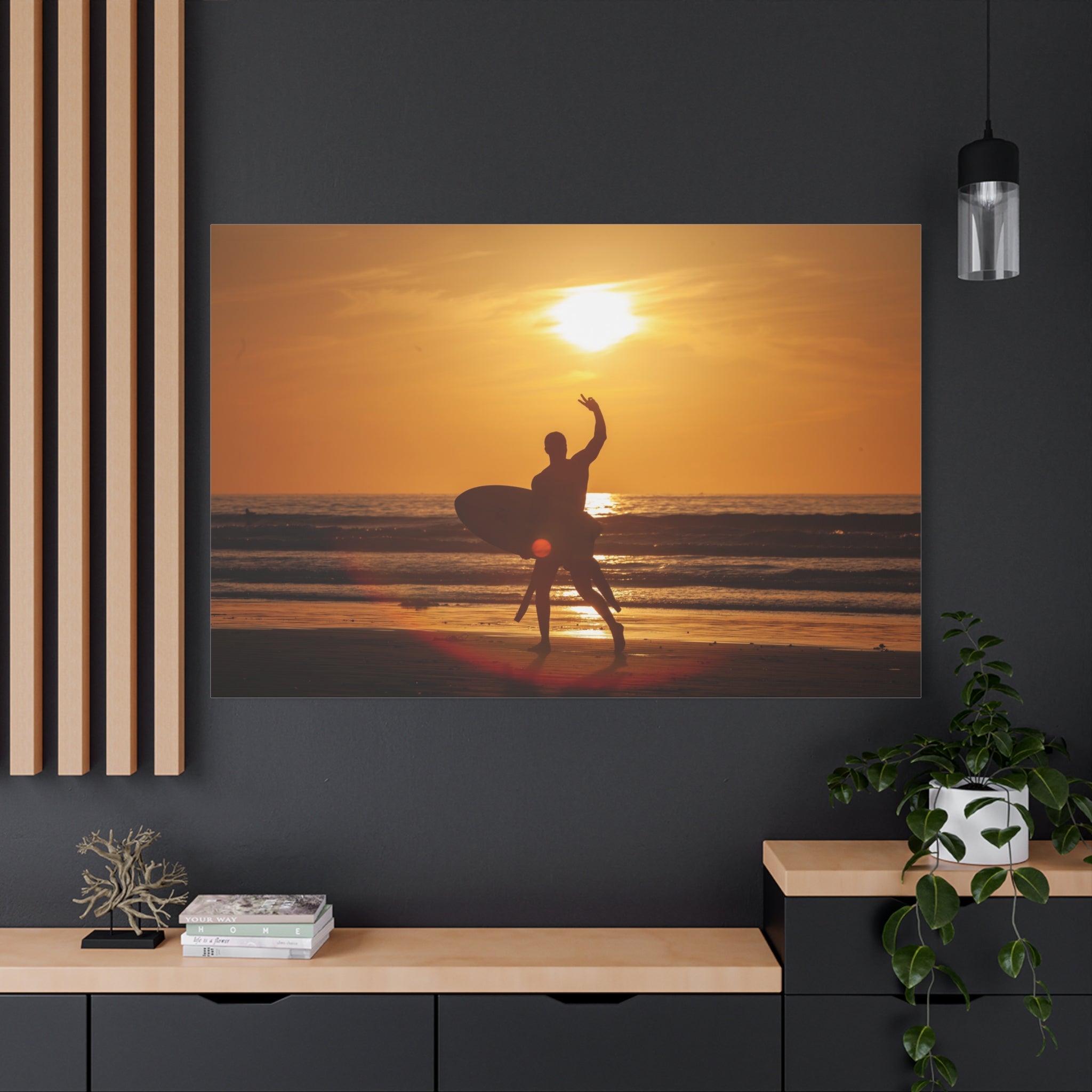 canvas-wall-art-print-beach-surfing-sunset-silhouette-decor-matte-stretched-coastal-home-decoration-ocean-waves-picture