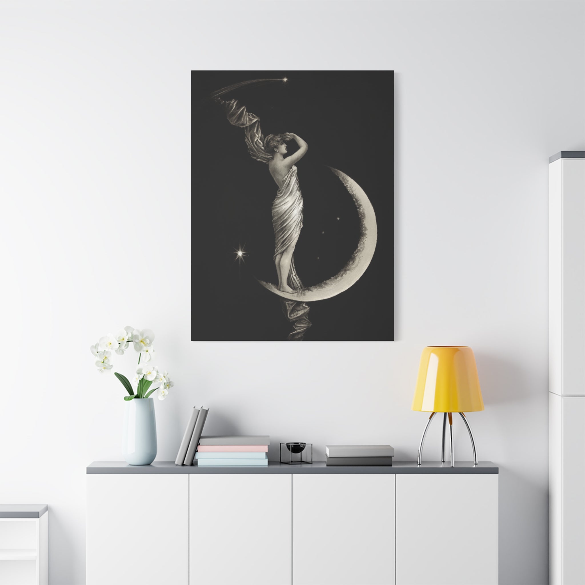canvas-print-the-universal-favorite-1889-by-geo-h-walker-black-and-white-retro-art-moon-decor-comet-art-matte-canvas