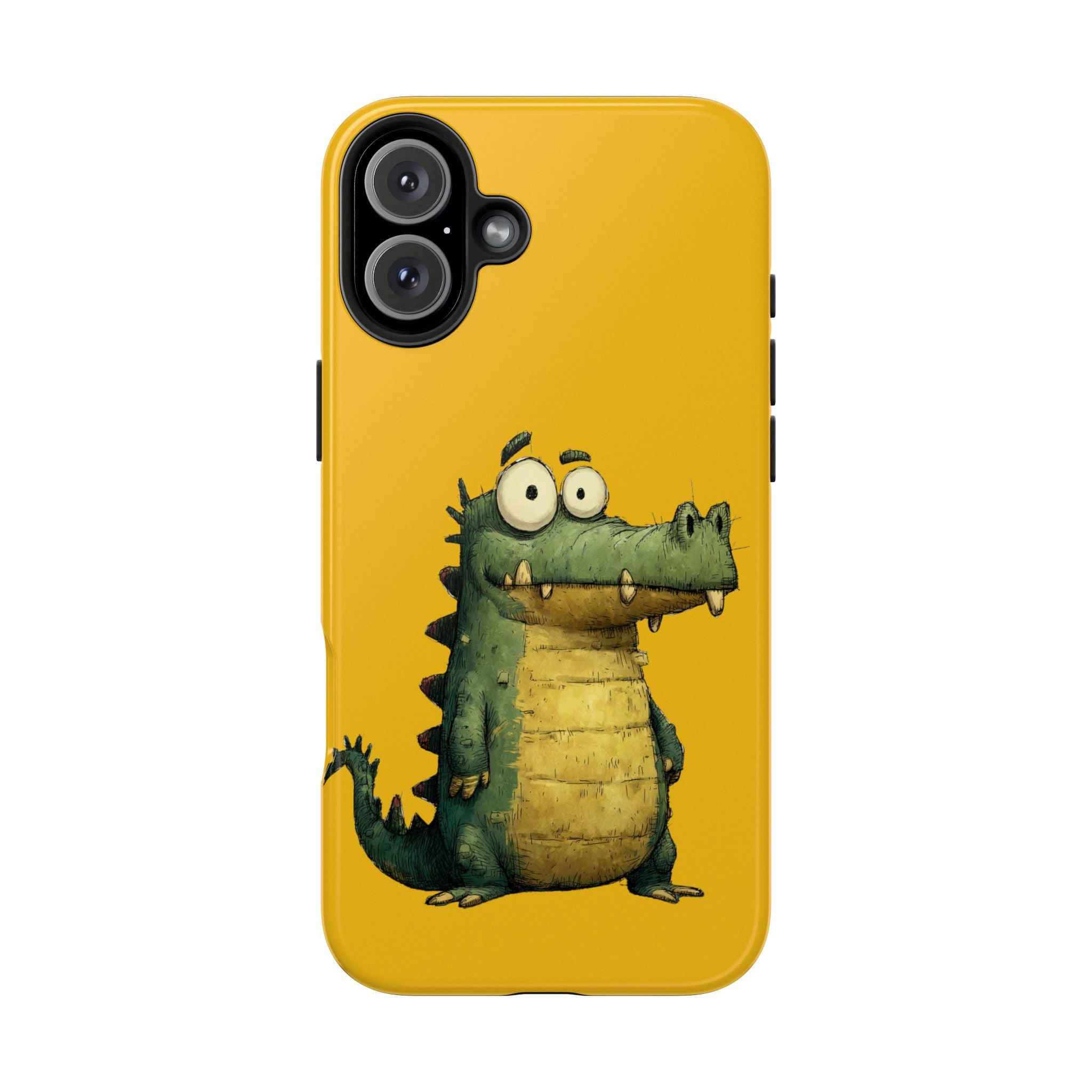 Quirky Funny Alligator iPhone Tough Case - Kawaii Animal Phone Cover - Crocodile Protective Phone Cover - Yellow iPhone Case