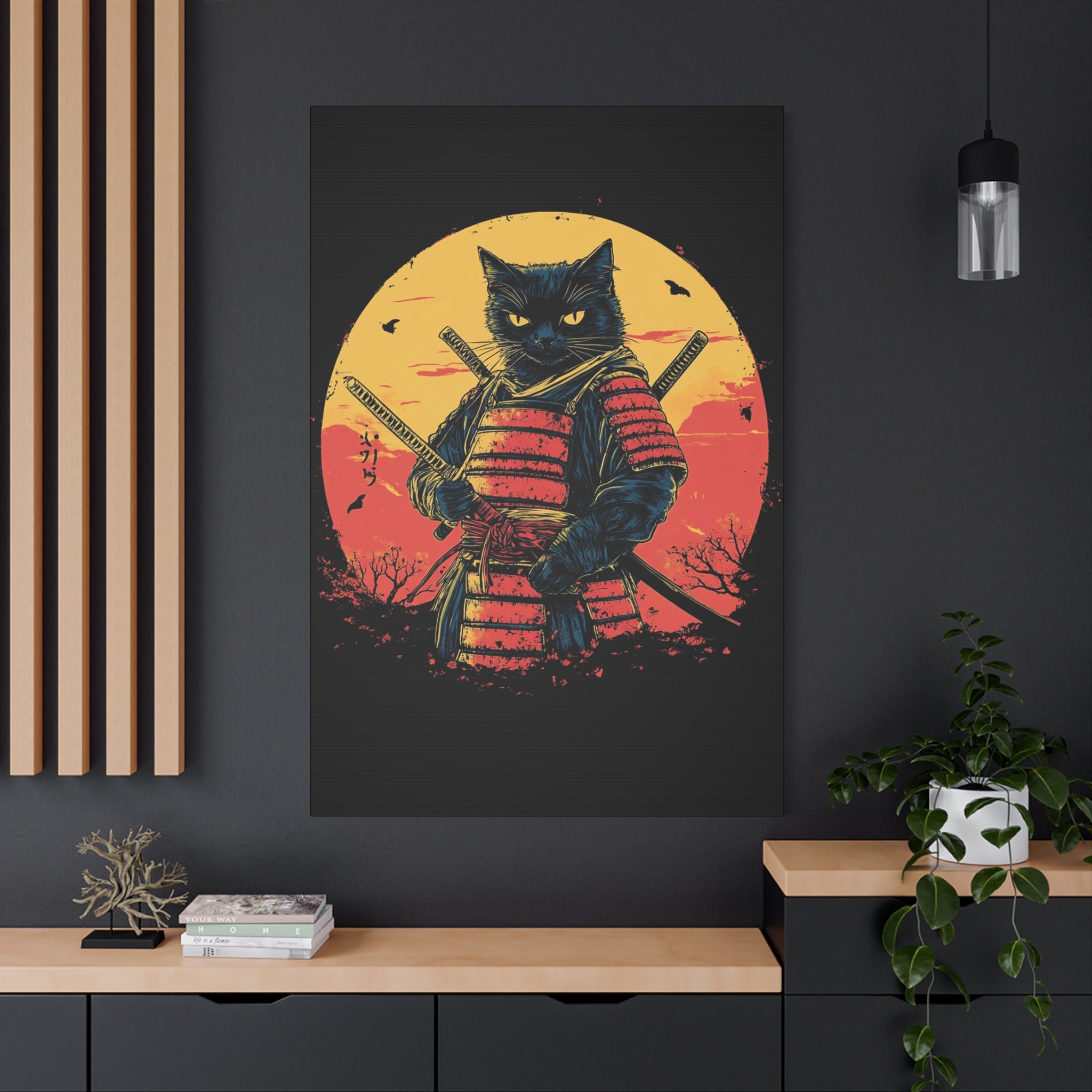 canvas-wall-art-samurai-cat-japanese-style-sunset-retro-wall-decor-stretched-matte-canvas-wall-hanging-home-decor-retro-wall-
