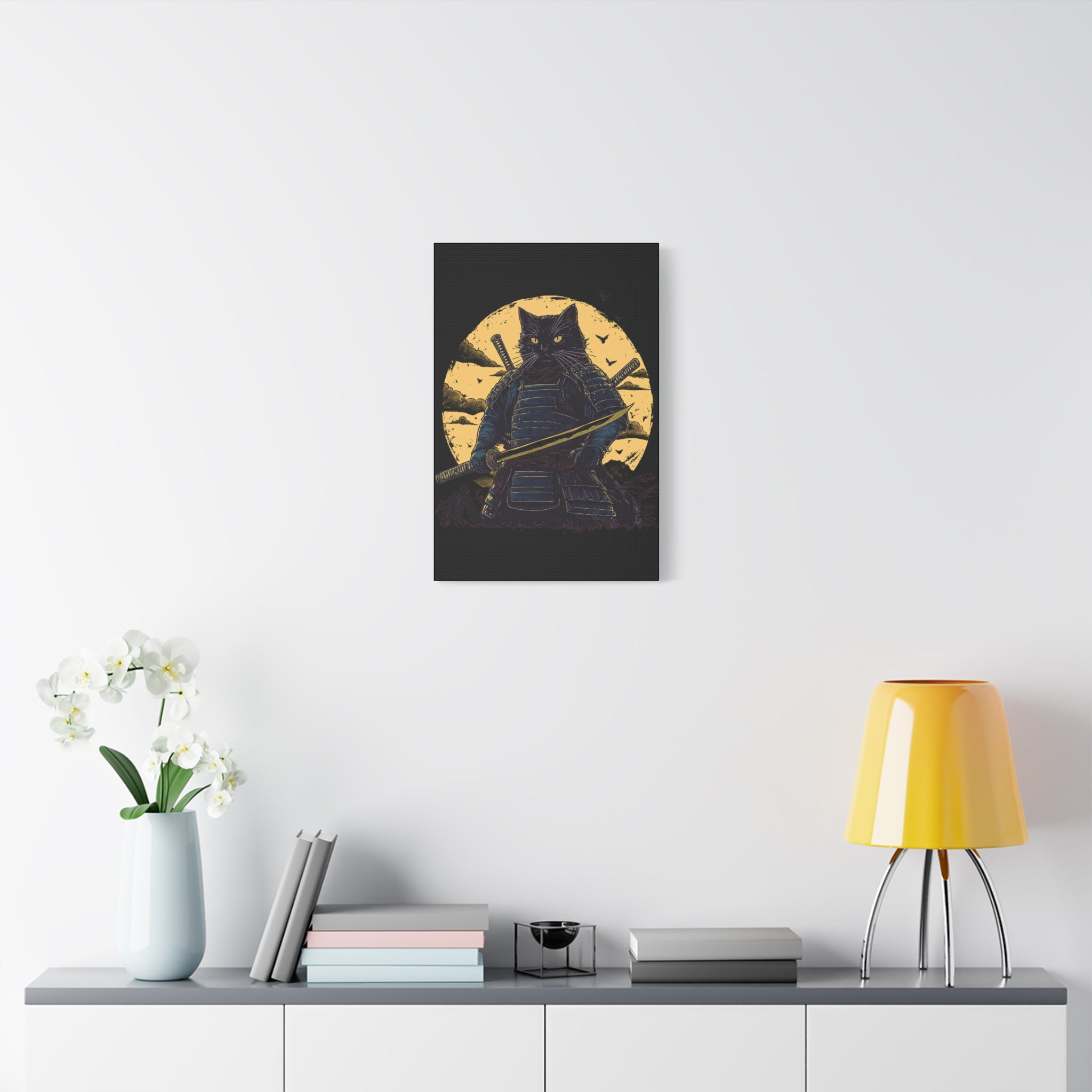 canvas-wall-art-samurai-cat-japanese-style-sunset-retro-wall-decor-stretched-matte-canvas-wall-hanging-home-decor-retro-wall-