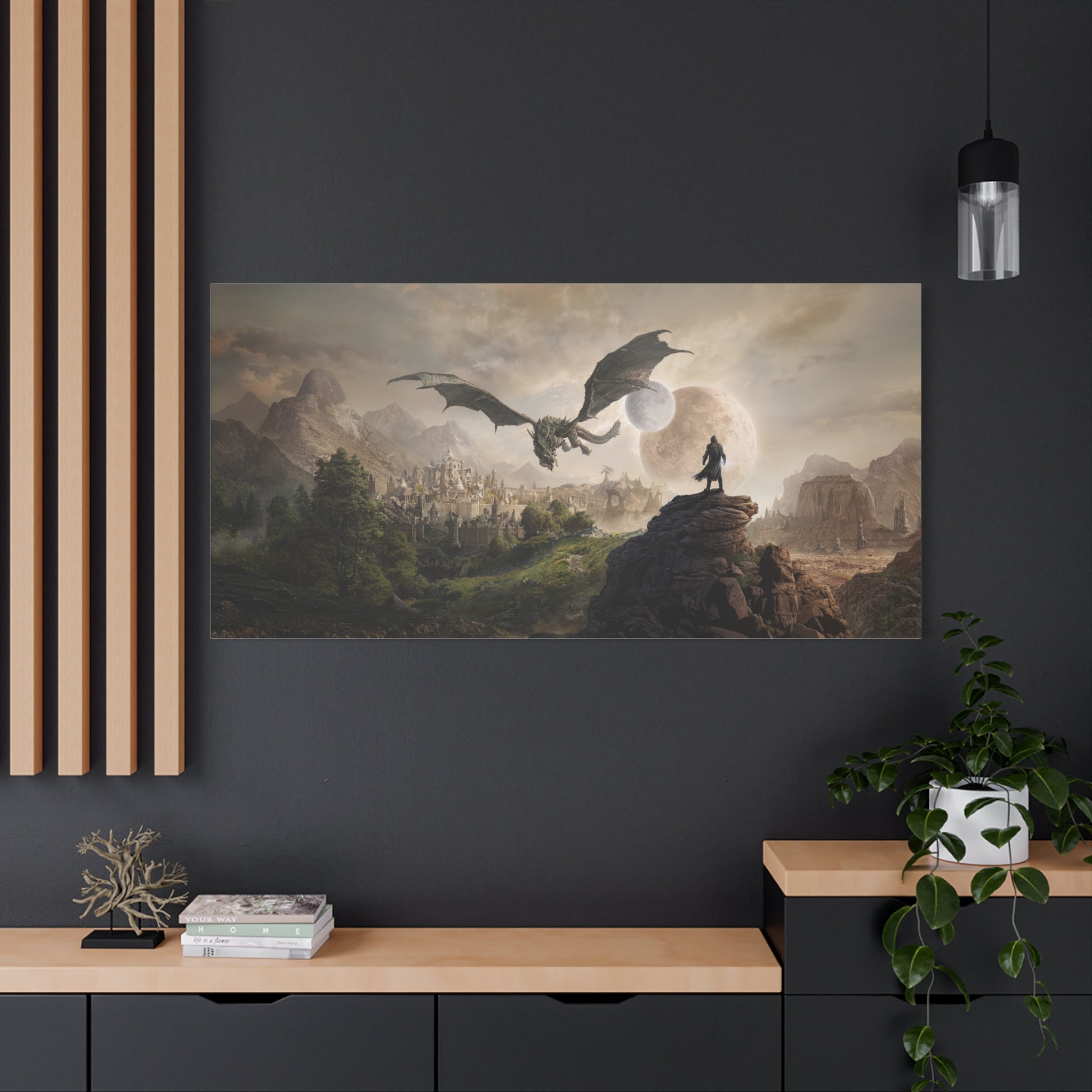 The Elder Scrolls Skyrim Canvas Wall Art - Dragon Moon Game Canvas Print Room Decor, Gaming Wall Art, Skyrim Gift