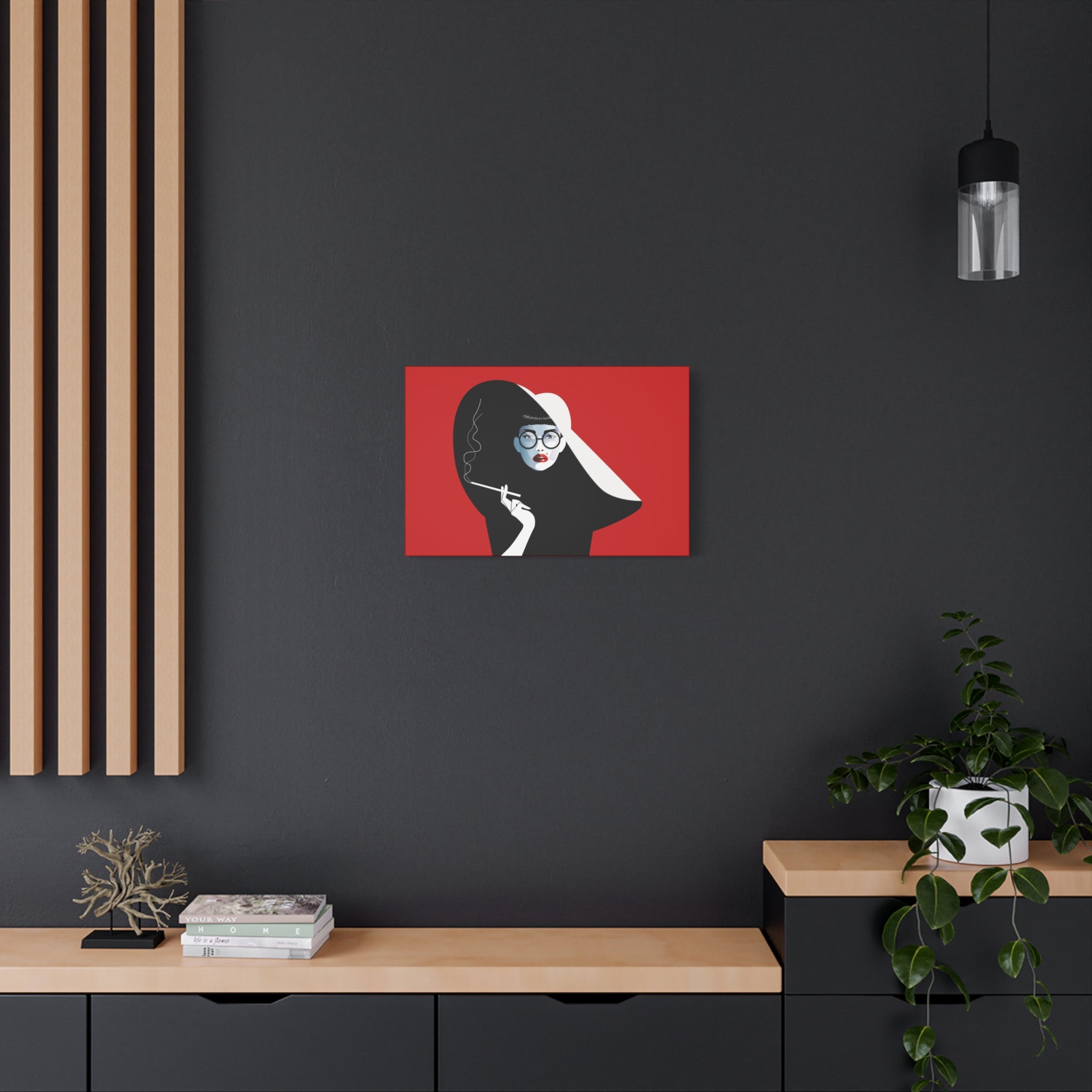 canvas-print-woman-smoking-cigarettes-wall-decor-woman-with-a-hat-style-stretched-matte-canvas-home-decor-living-room