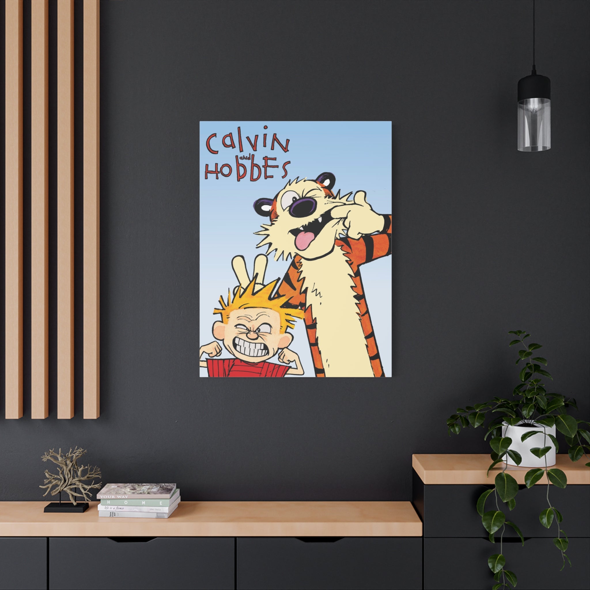 Calvin and Hobbes Canvas Wall Art - Nostalgic Vertical Comic Strip Canvas for Kids Room & Nursery Decor - Friendship Adventure Theme Print