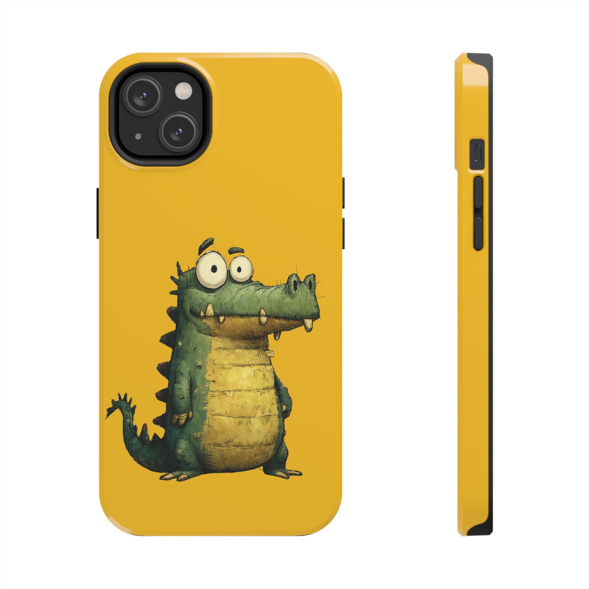 Quirky Funny Alligator iPhone Tough Case - Kawaii Animal Phone Cover - Crocodile Protective Phone Cover - Yellow iPhone Case