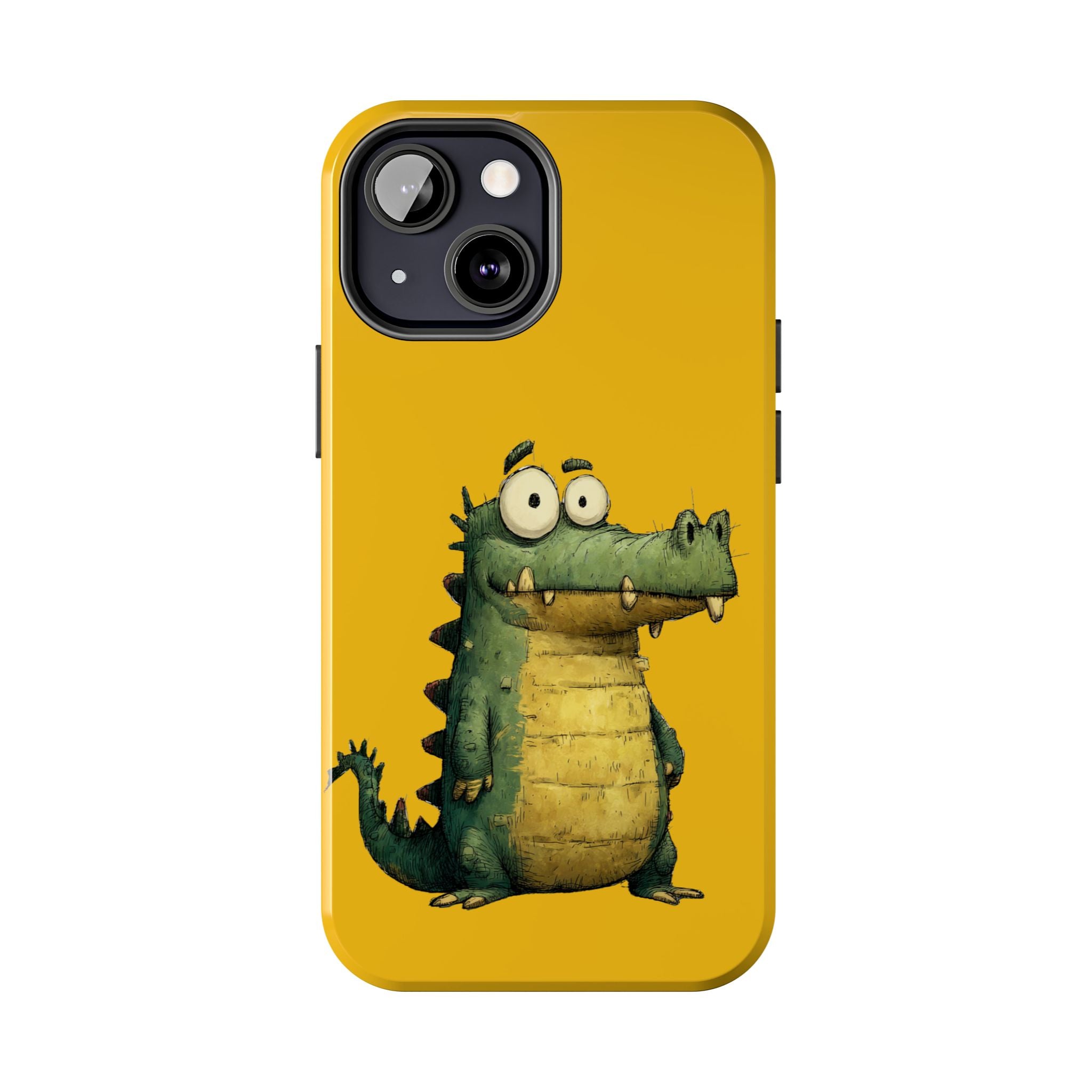 Quirky Funny Alligator iPhone Tough Case - Kawaii Animal Phone Cover - Crocodile Protective Phone Cover - Yellow iPhone Case