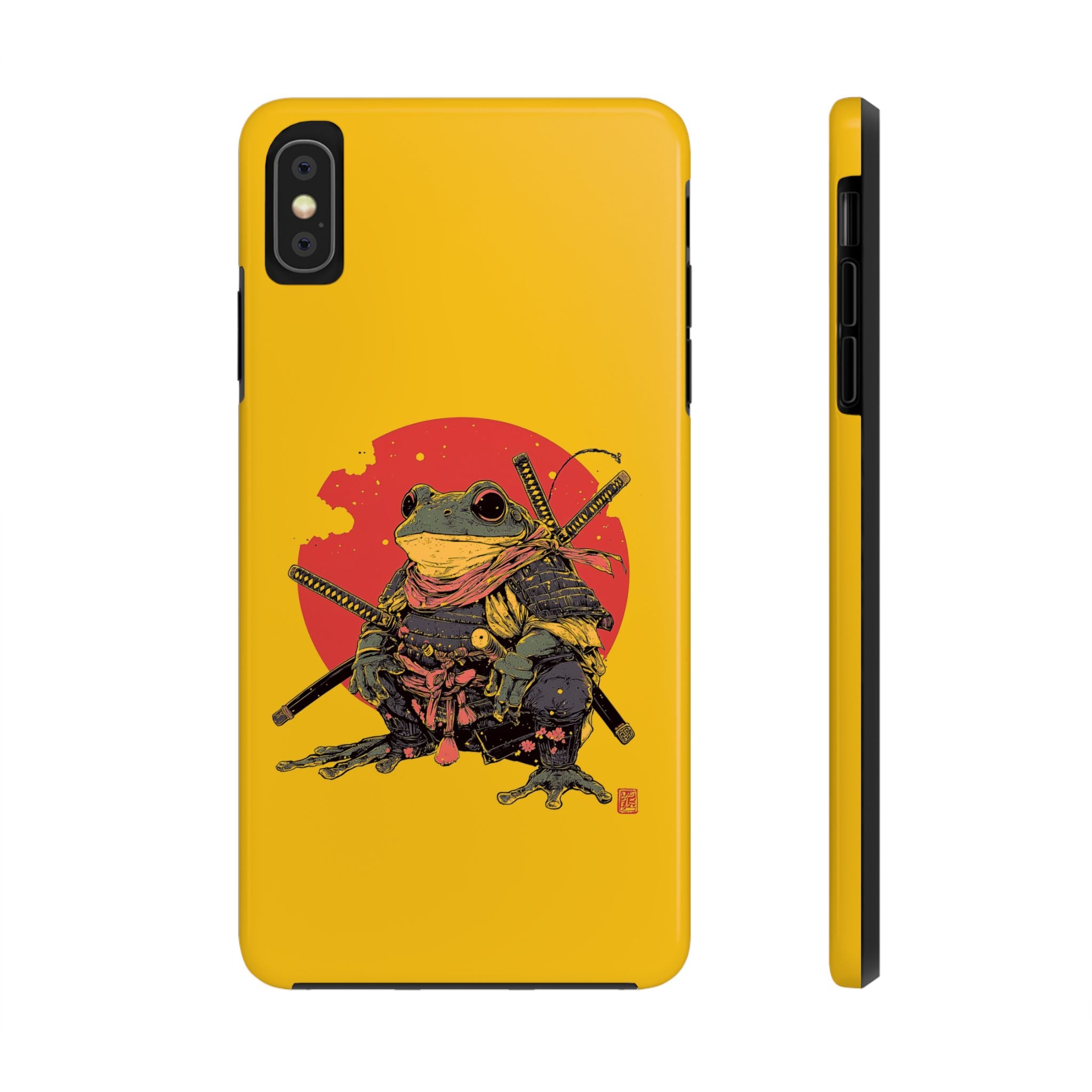 retro-vintage-ninja-frog-iphone-tough-case-red-sun-japanese-samurai-frog-design-ninja-warrior-yellow-iphone-hard-cover