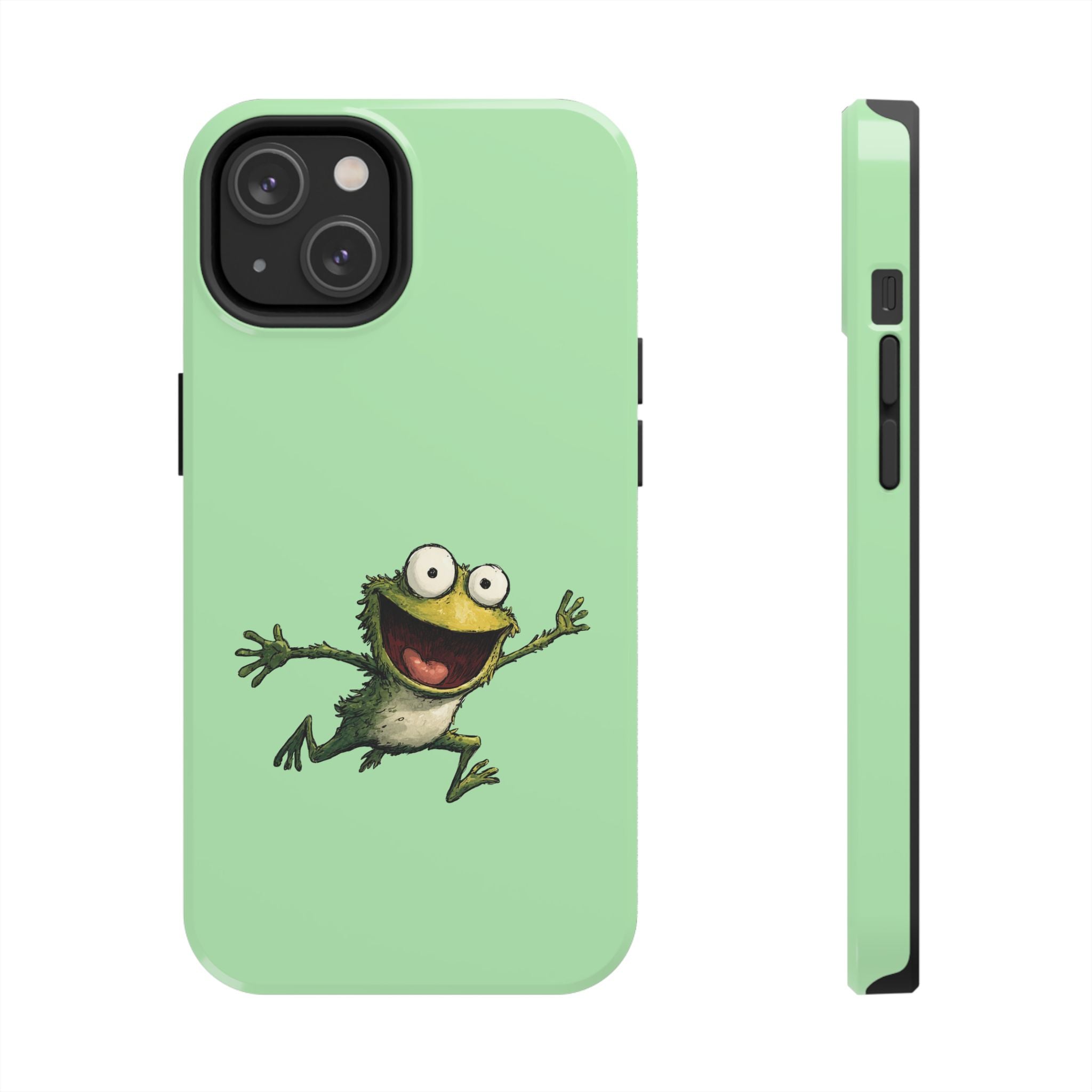 Quirky Funny Frog iPhone Tough Case - Kawaii Animal Phone Cover - Frog Protective Phone Cover - Green iPhone Case