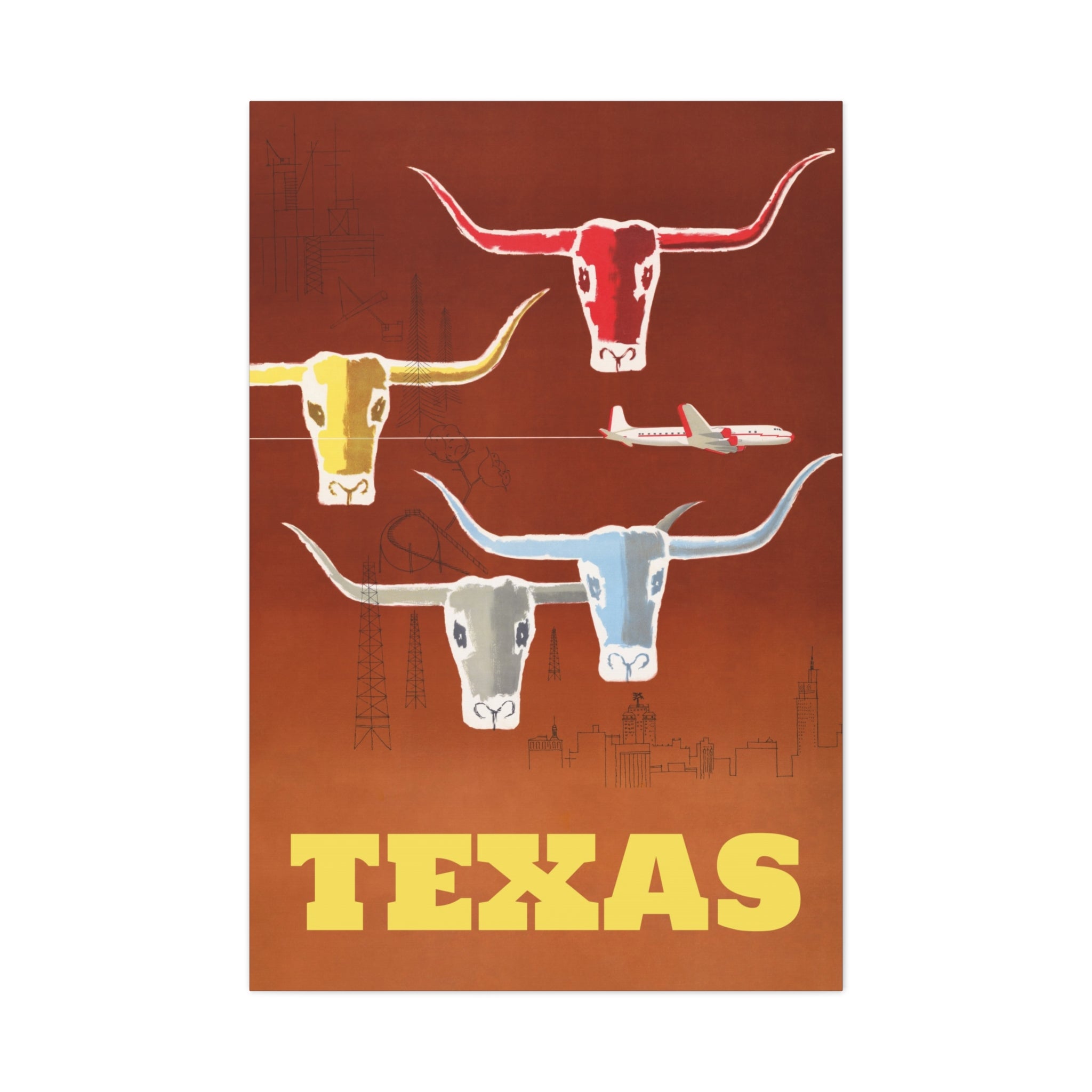 canvas-print-texas-travel-wall-art-texas-decor-longhorn-skull-matte-stretched-artwork-texas-gift-lone-star-state-souvenir