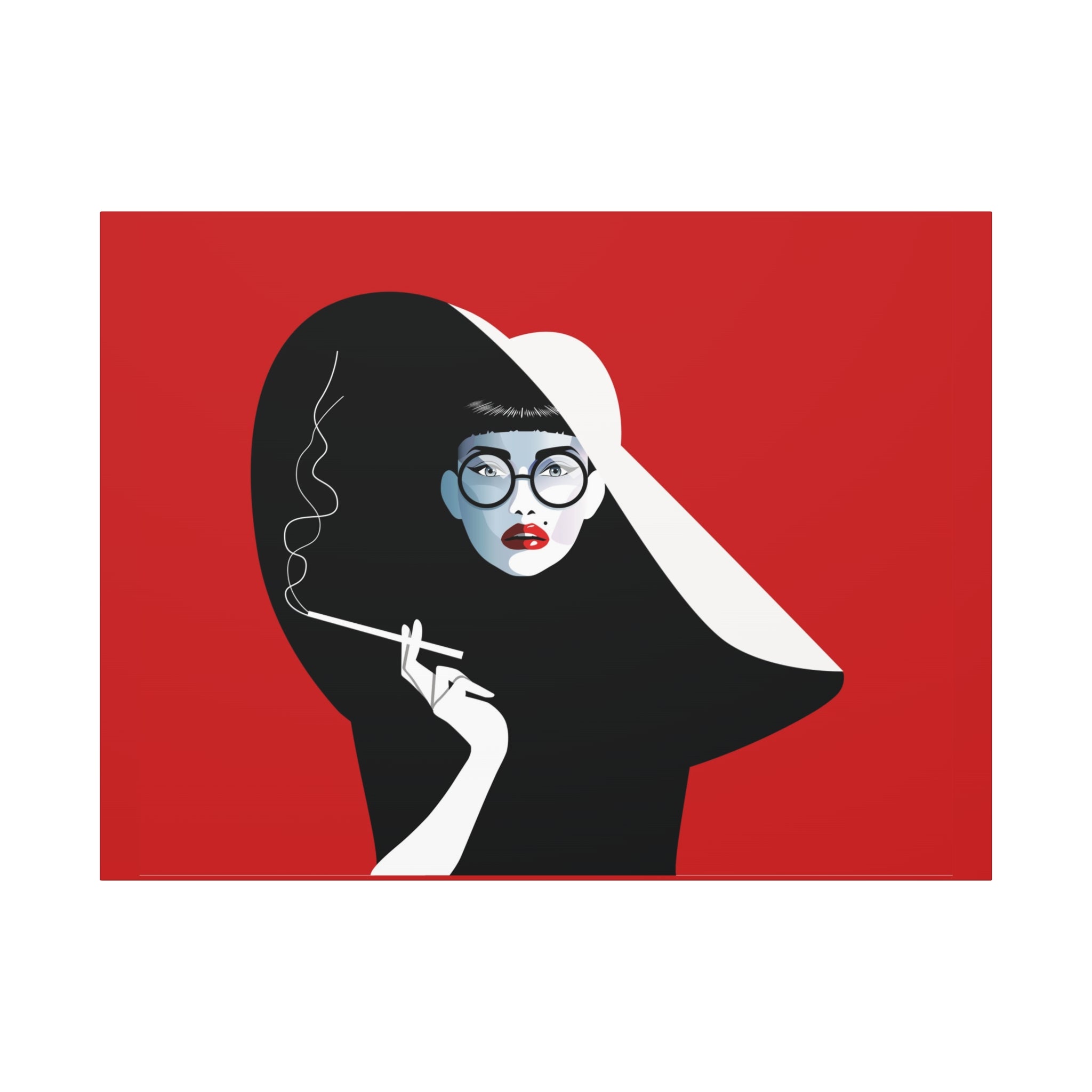 canvas-print-woman-smoking-cigarettes-wall-decor-woman-with-a-hat-style-stretched-matte-canvas-home-decor-living-room