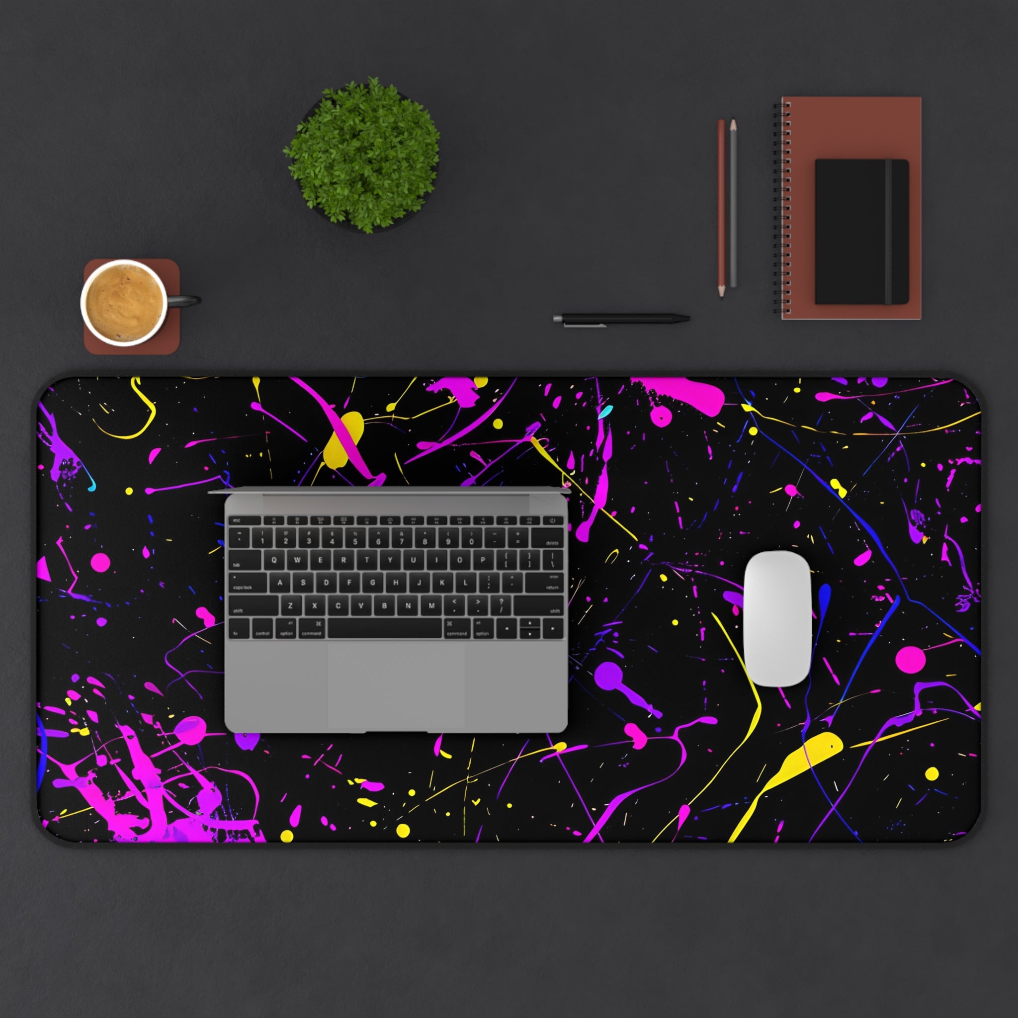 neon-abstract-paint-splatter-desk-mat-purple-large-gaming-mouse-pad-colorful-work-from-home-desk-accessory-unique-desk-blotte