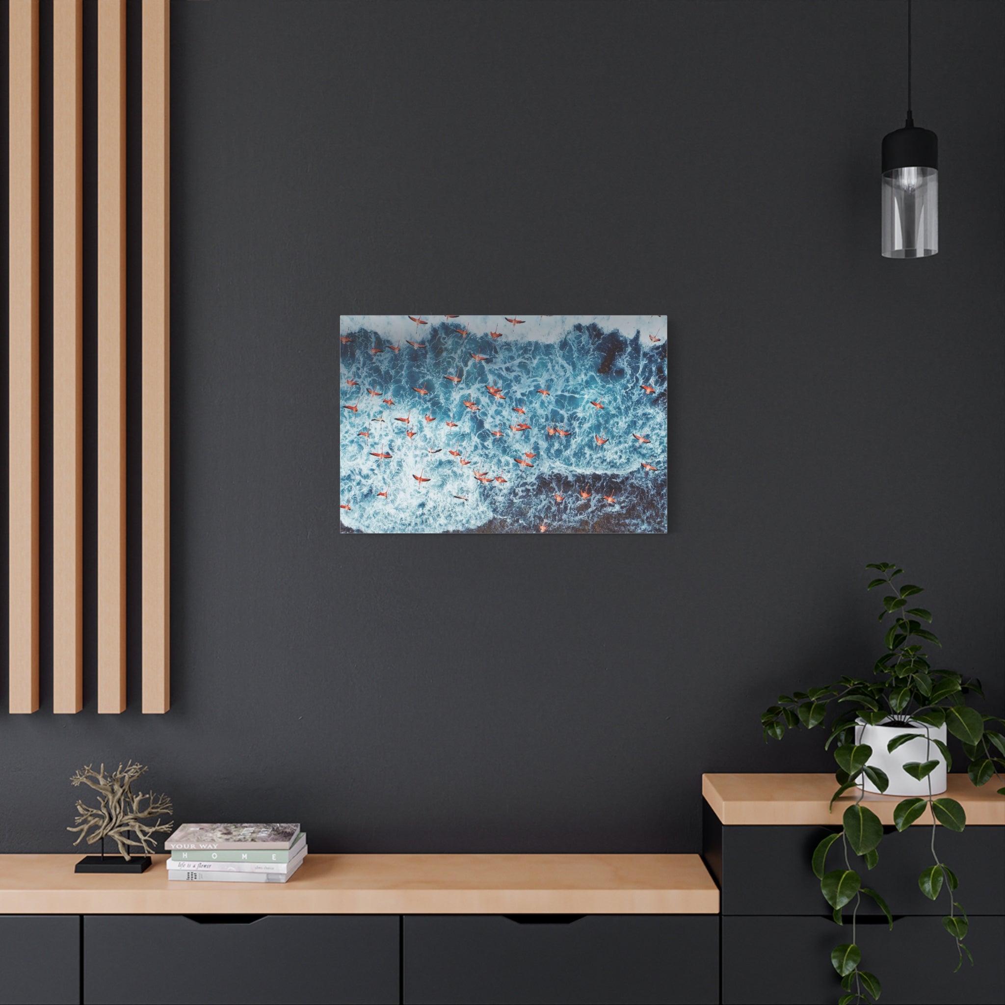 pink-flamingo-birds-canvas-wall-art-ocean-landscape-print-matte-stretched-home-decor-tropical-beach-painting-animal-wall-deco