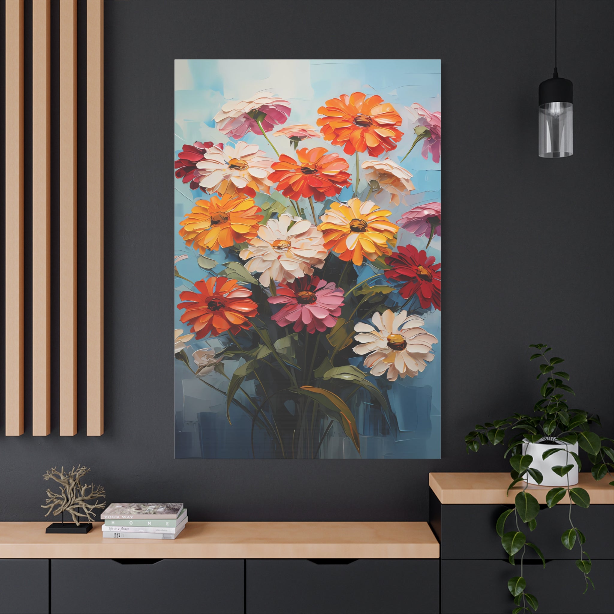 canvas-print-zinnia-flowers-impasto-matte-stretched-art-floral-wall-decor-botanical-artwork-impressionist-painting-reproducti