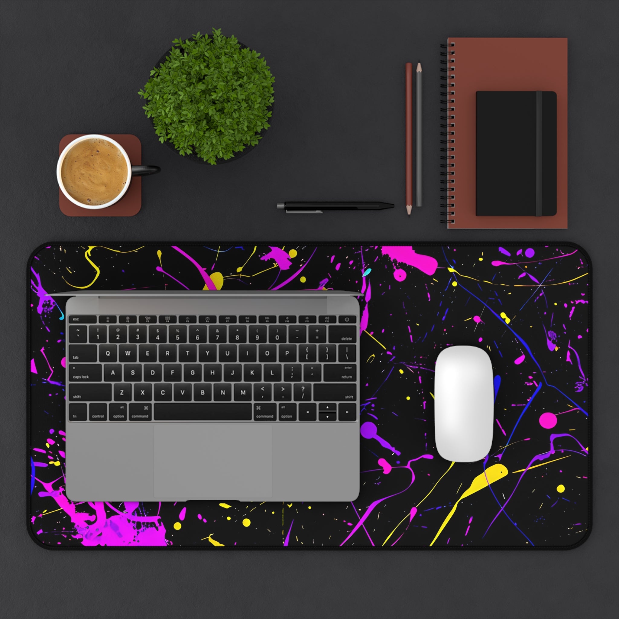 neon-abstract-paint-splatter-desk-mat-purple-large-gaming-mouse-pad-colorful-work-from-home-desk-accessory-unique-desk-blotte