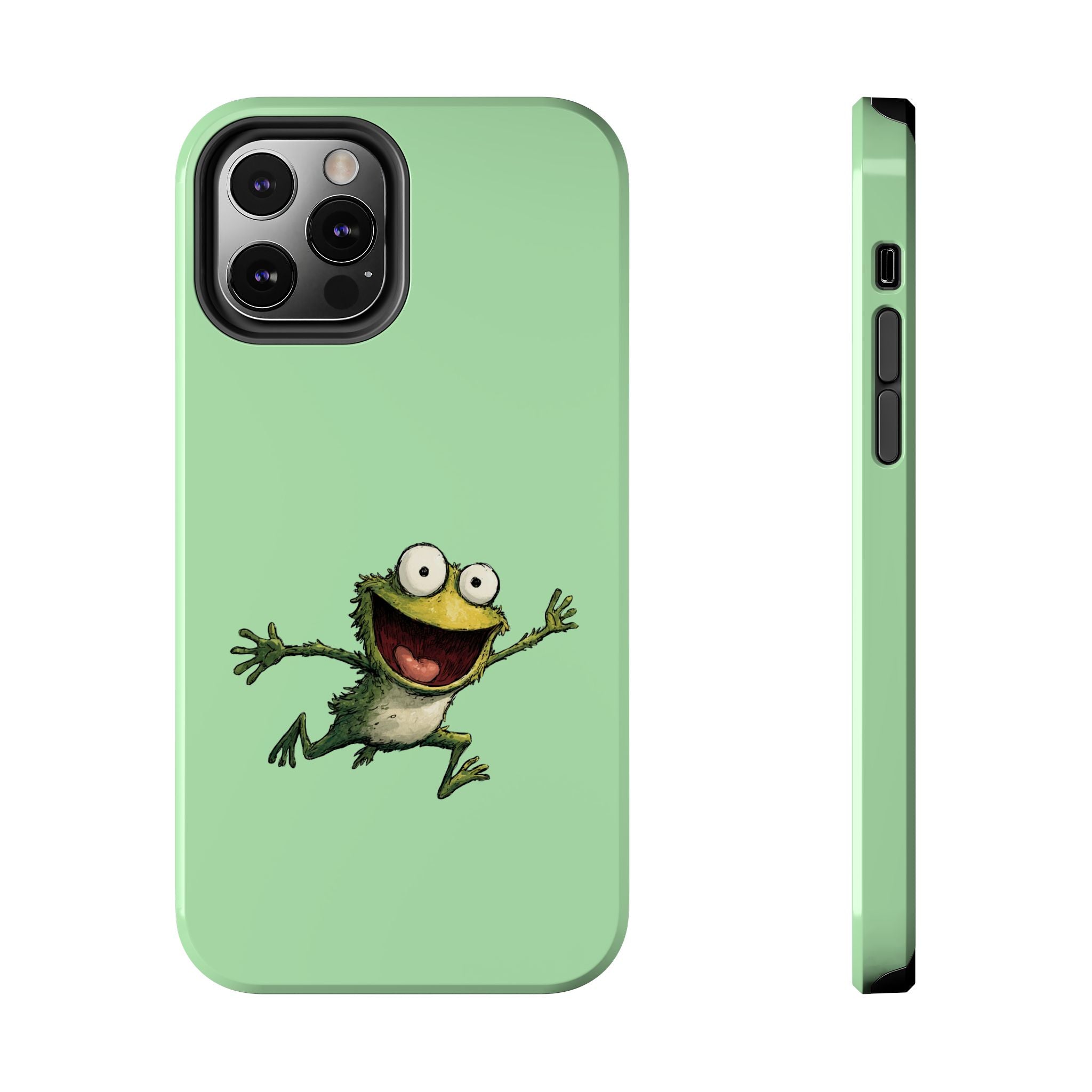 Quirky Funny Frog iPhone Tough Case - Kawaii Animal Phone Cover - Frog Protective Phone Cover - Green iPhone Case