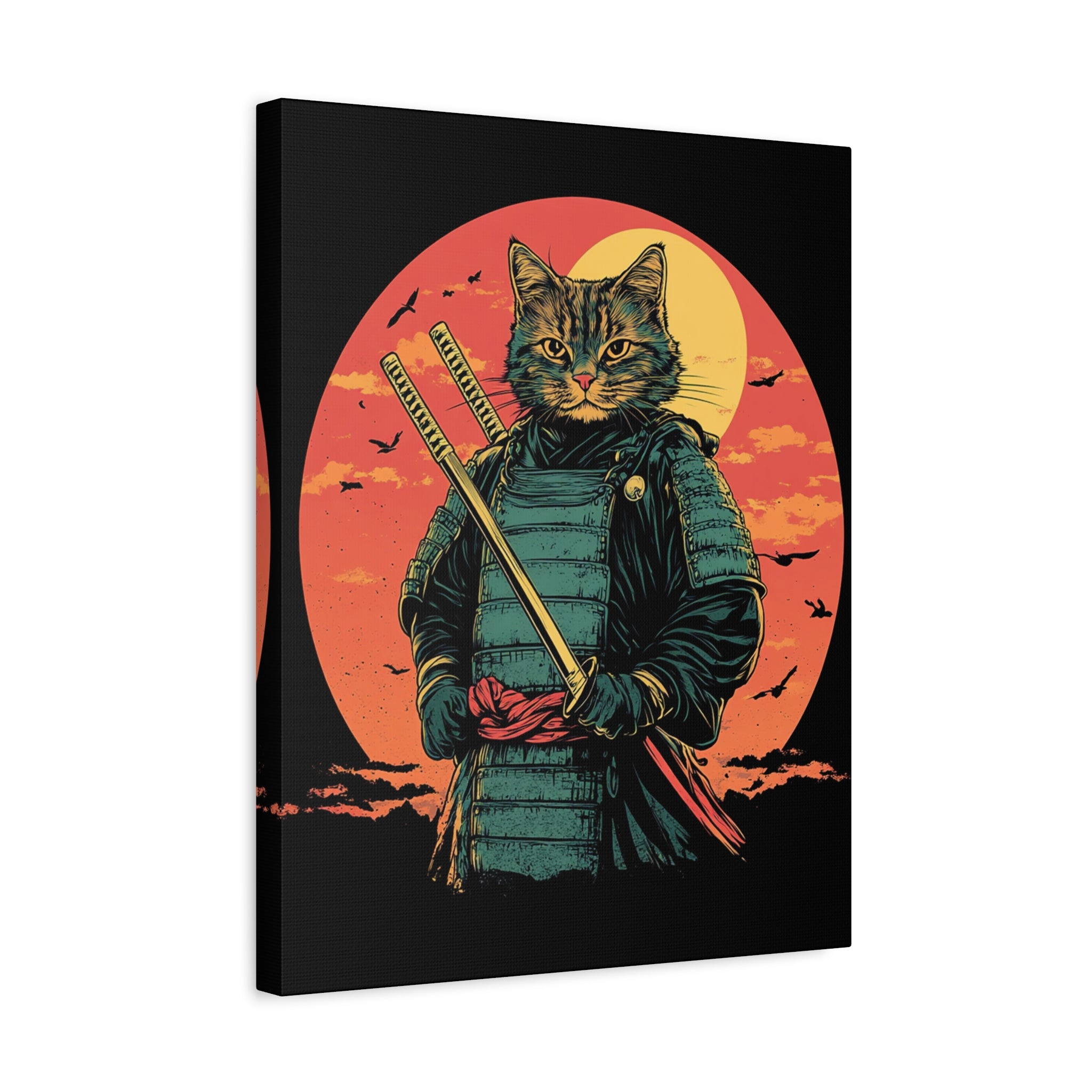 canvas-wall-art-samurai-cat-japanese-style-sunset-retro-wall-decor-stretched-matte-canvas-wall-hanging-home-decor-retro-wall-