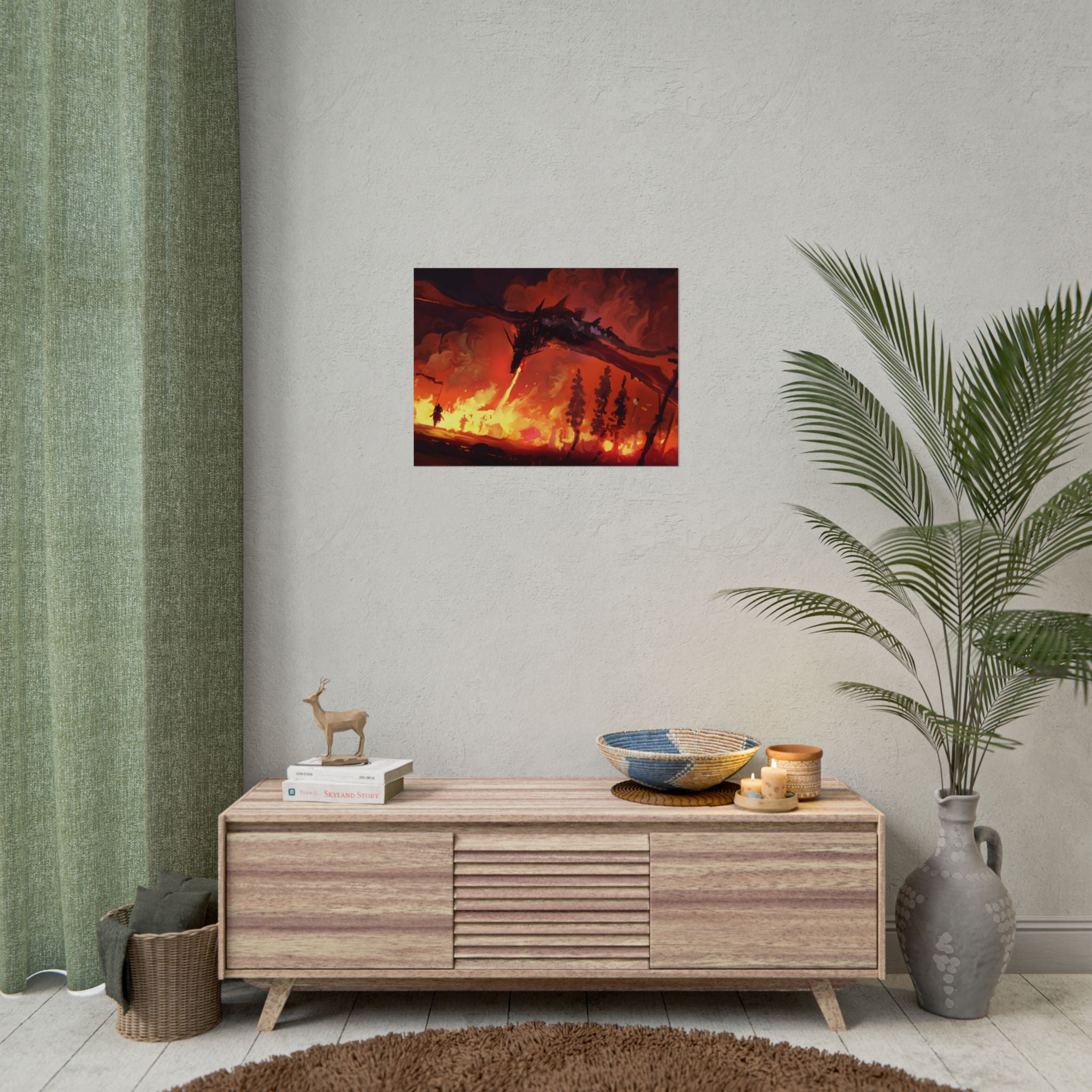 dragon-fire-rolled-poster-fantasy-art-print-mythical-creature-room-decor-dungeons-and-dragons-wall-art-magical-poster-print-m