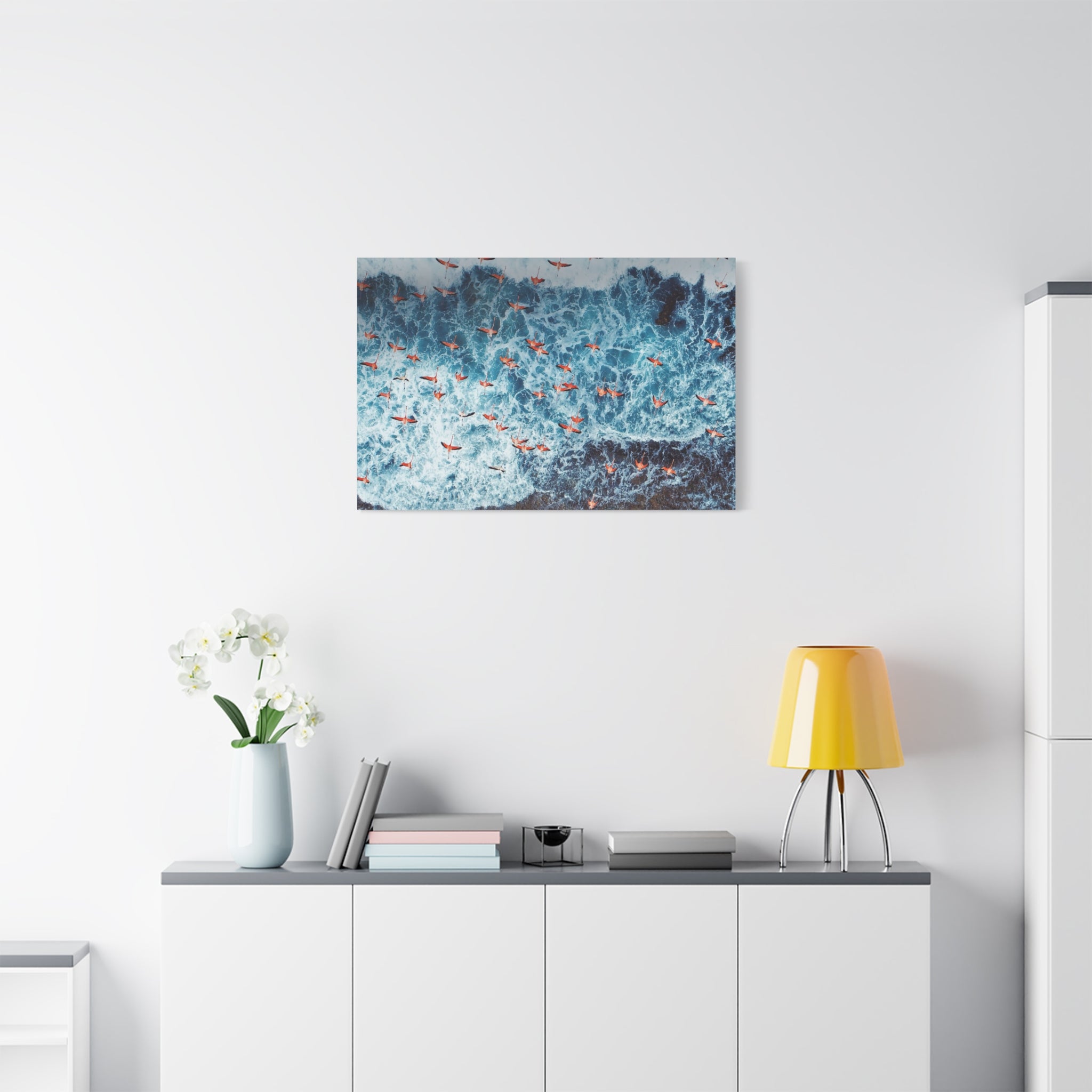 pink-flamingo-birds-canvas-wall-art-ocean-landscape-print-matte-stretched-home-decor-tropical-beach-painting-animal-wall-deco