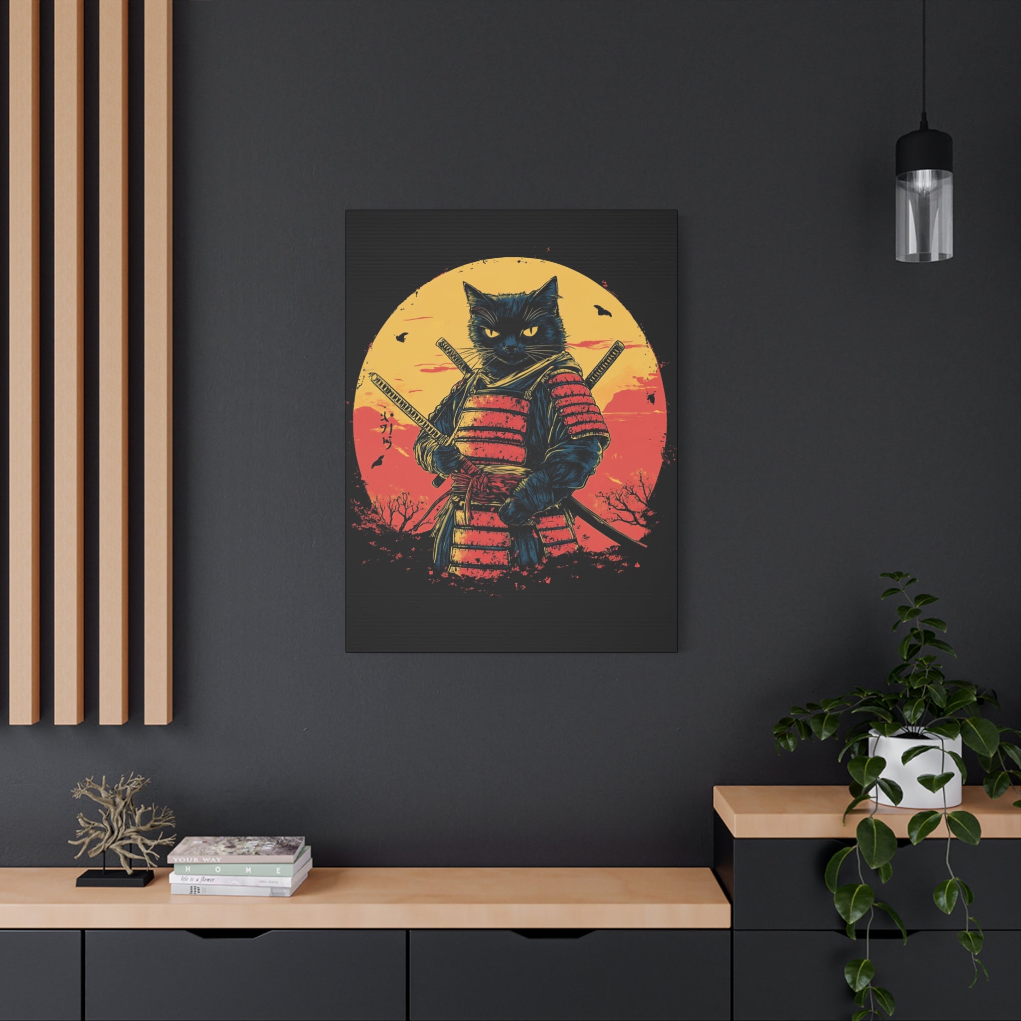canvas-wall-art-samurai-cat-japanese-style-sunset-retro-wall-decor-stretched-matte-canvas-wall-hanging-home-decor-retro-wall-