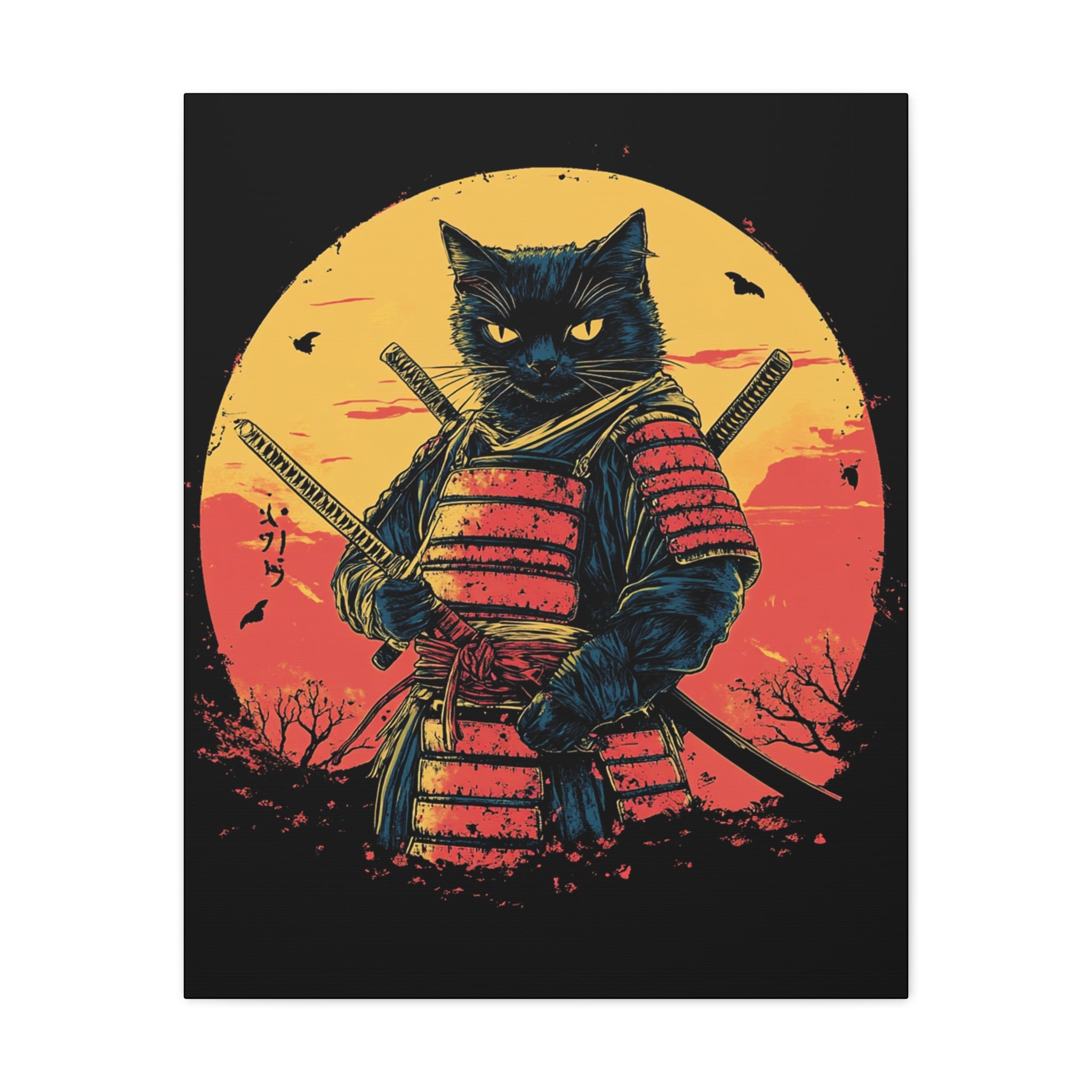 canvas-wall-art-samurai-cat-japanese-style-sunset-retro-wall-decor-stretched-matte-canvas-wall-hanging-home-decor-retro-wall-