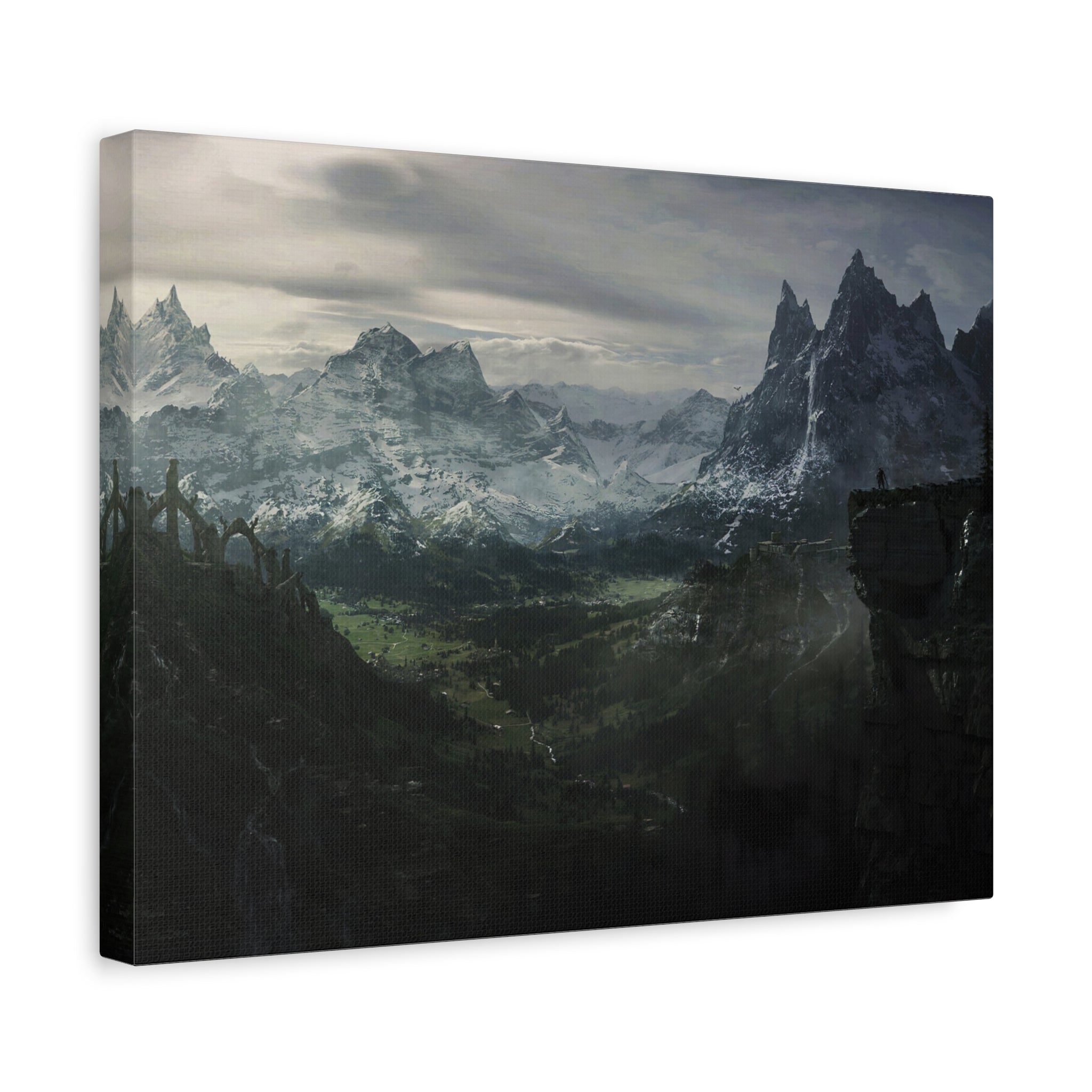 The Elder Scrolls Skyrim Canvas Wall Art - Dark Landscape Dragon Game Canvas Print Room Decor, Gaming Wall Art, Skyrim Gift