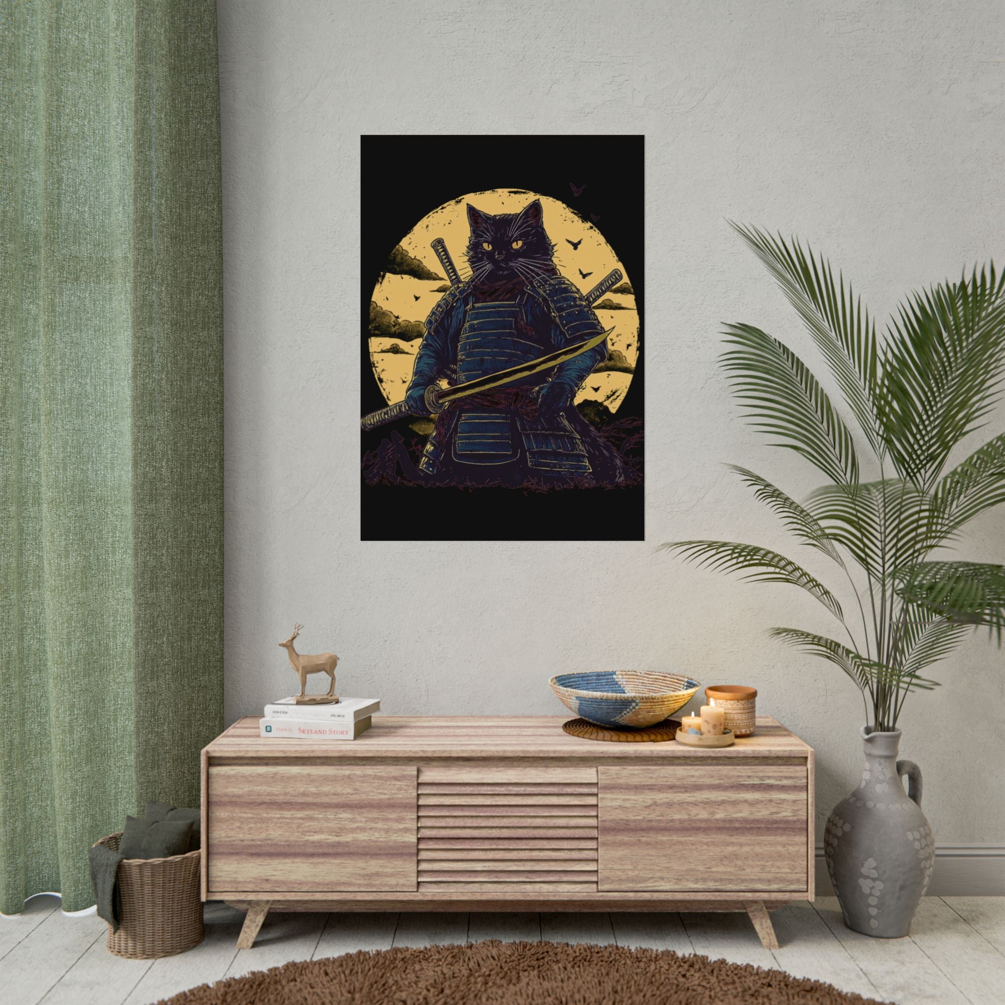 retro-wall-art-samurai-cat-japanese-style-sunset-rolled-posters-home-decor-wall-hanging-poster-gift-japanese-art-poster