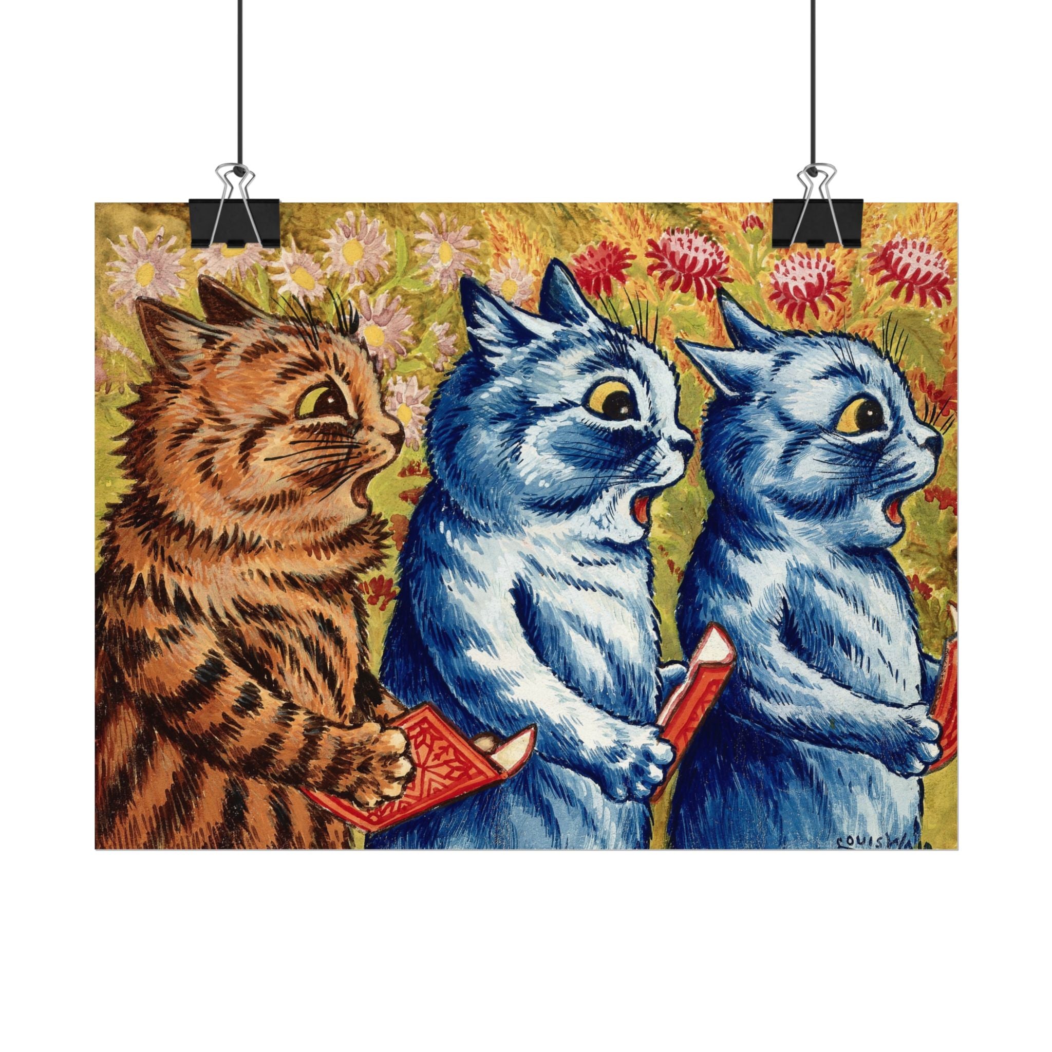 louis-wain-cat-poster-print-gouache-art-three-cats-singing-wall-decor-cat-print-home-office-decoration-unique-cat-louis-wain-