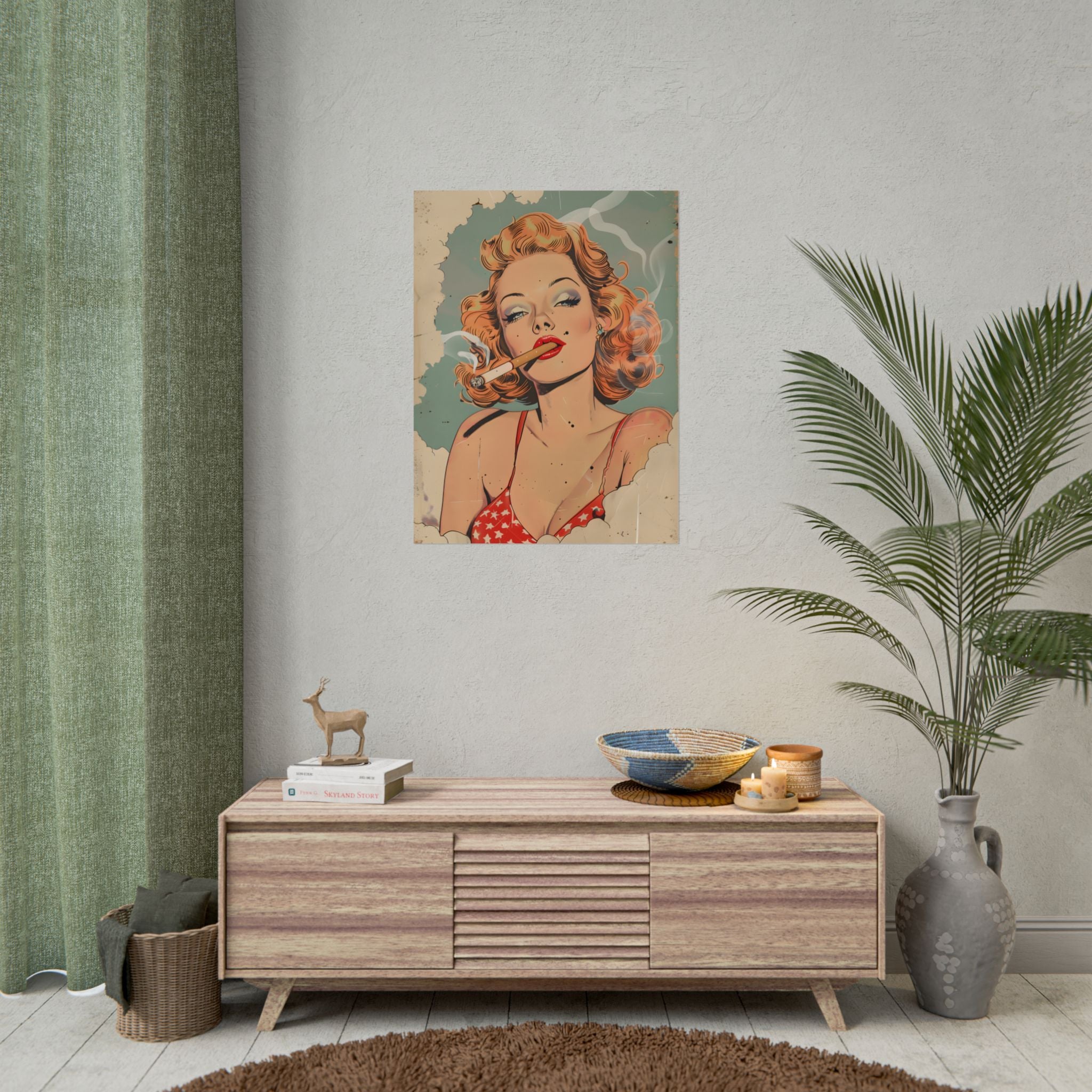 vintage-pin-up-girl-poster-print-girl-smoking-cigarette-wall-art-retro-pinup-poster-pin-up-illustration-home-decor-wall-hangi