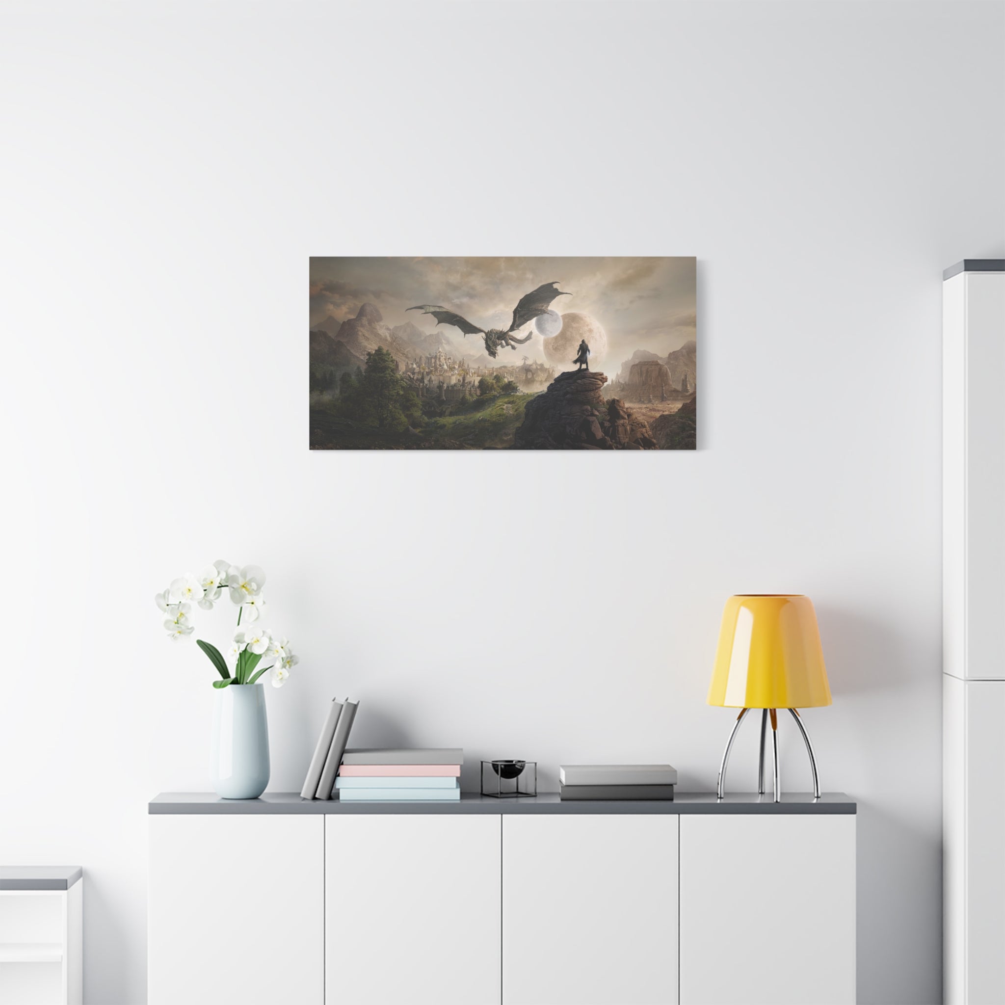 The Elder Scrolls Skyrim Canvas Wall Art - Dragon Moon Game Canvas Print Room Decor, Gaming Wall Art, Skyrim Gift