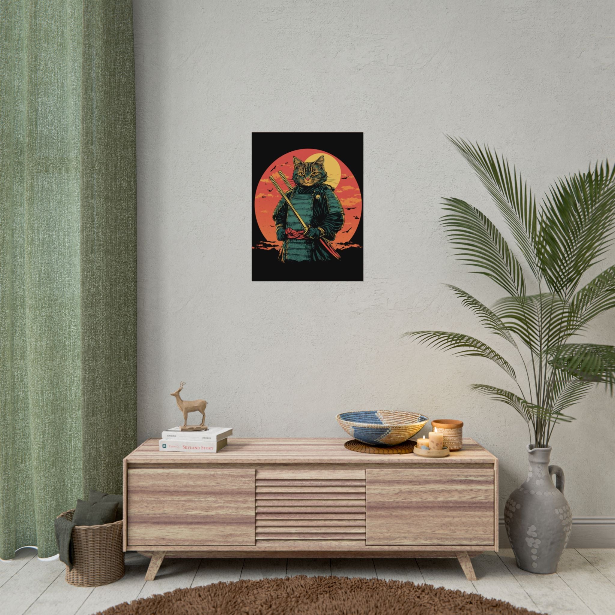 retro-wall-art-samurai-cat-japanese-style-sunset-rolled-posters-home-decor-wall-hanging-poster-gift-japanese-art-poster-1