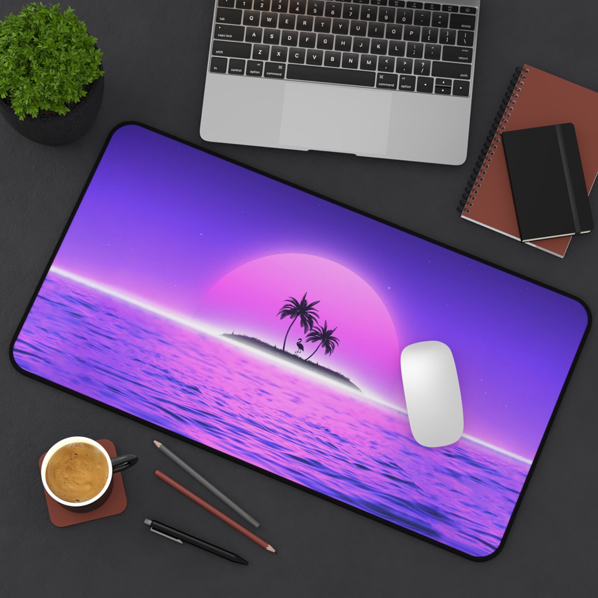 vibrant-vaporwave-mouse-pad-summer-palm-tree-retrowave-delorean-desk-mat-neon-synthwave-desk-pad-vaporwave-sun-and-mountains-