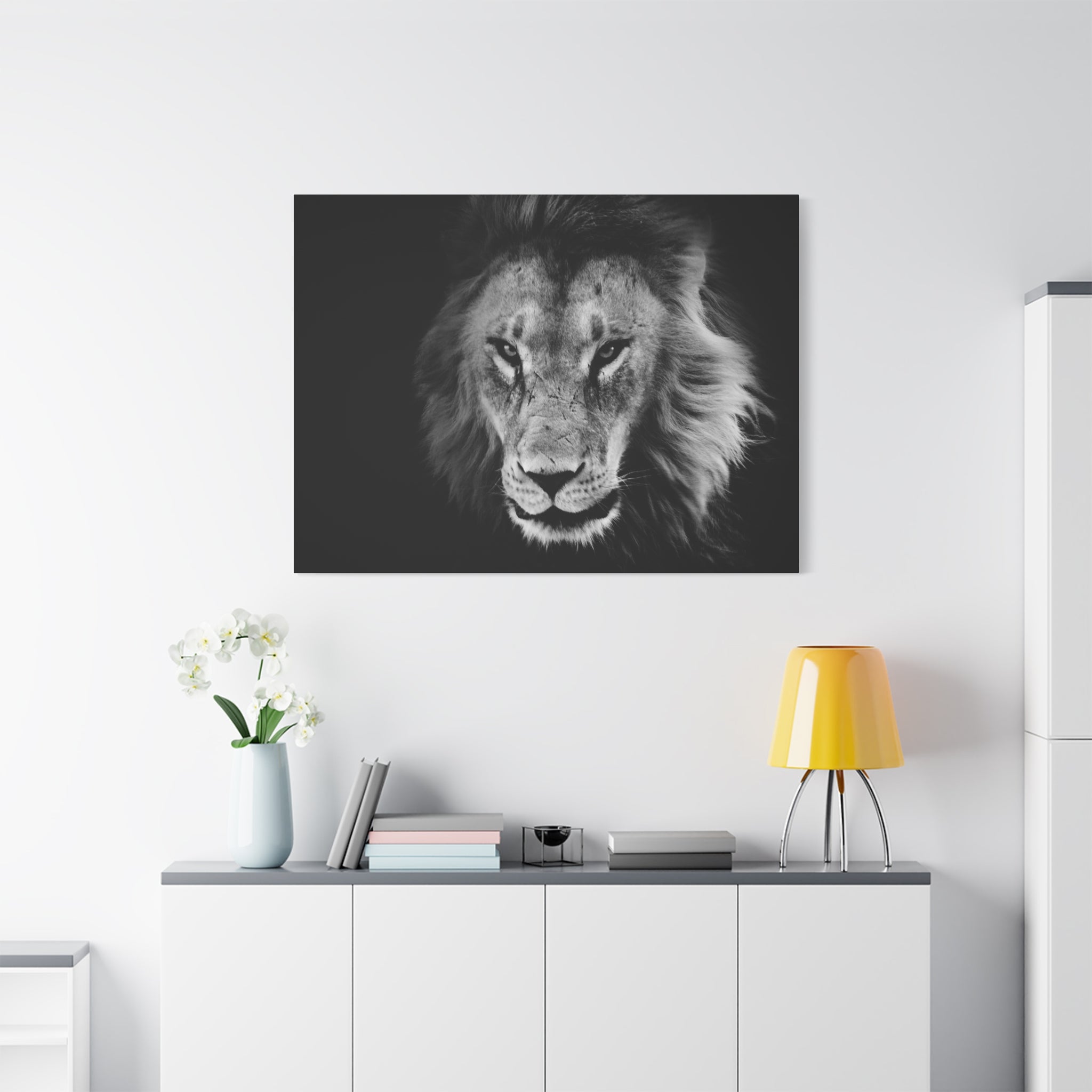 Lion Canvas Wall Art, Black and White Living Room Decor, Matte Stretched, Lion Poster, Jungle Animal Art Print, Wildlife Safari