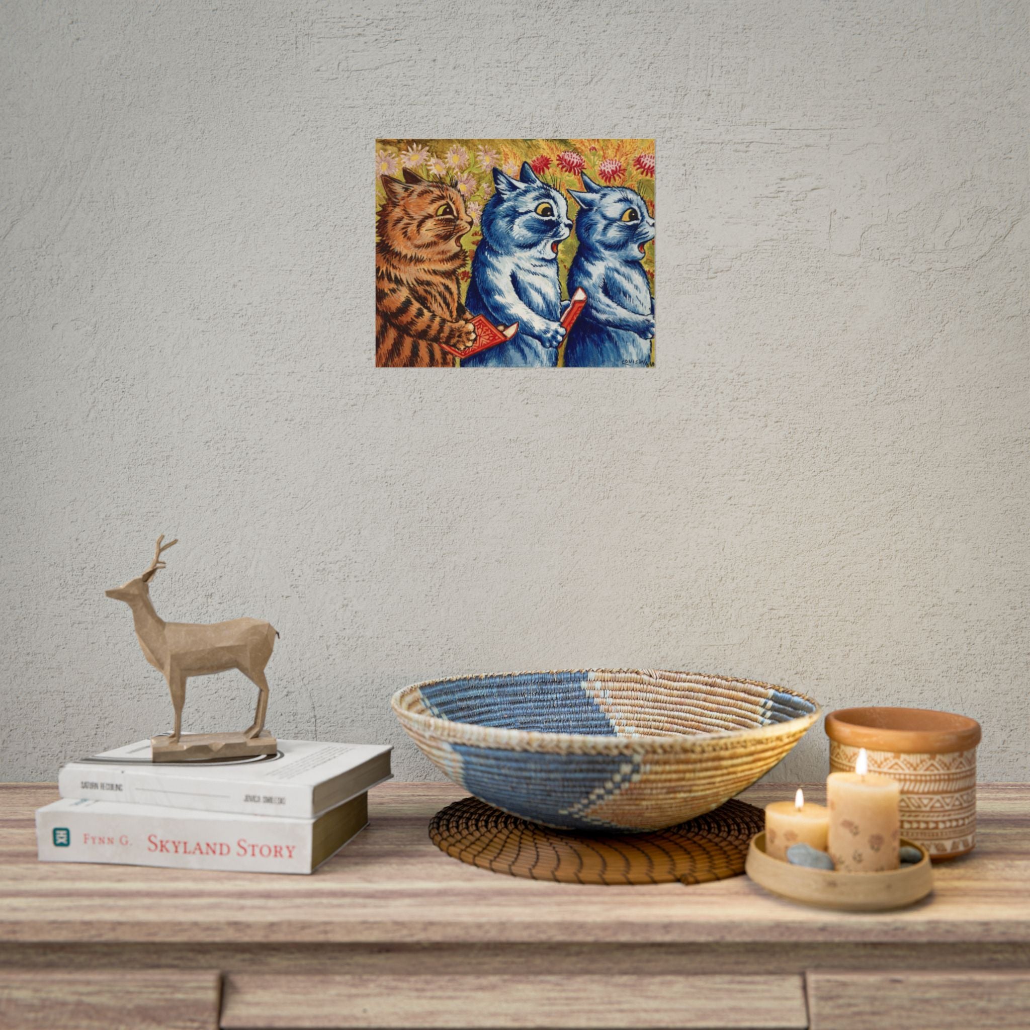 louis-wain-cat-poster-print-gouache-art-three-cats-singing-wall-decor-cat-print-home-office-decoration-unique-cat-louis-wain-
