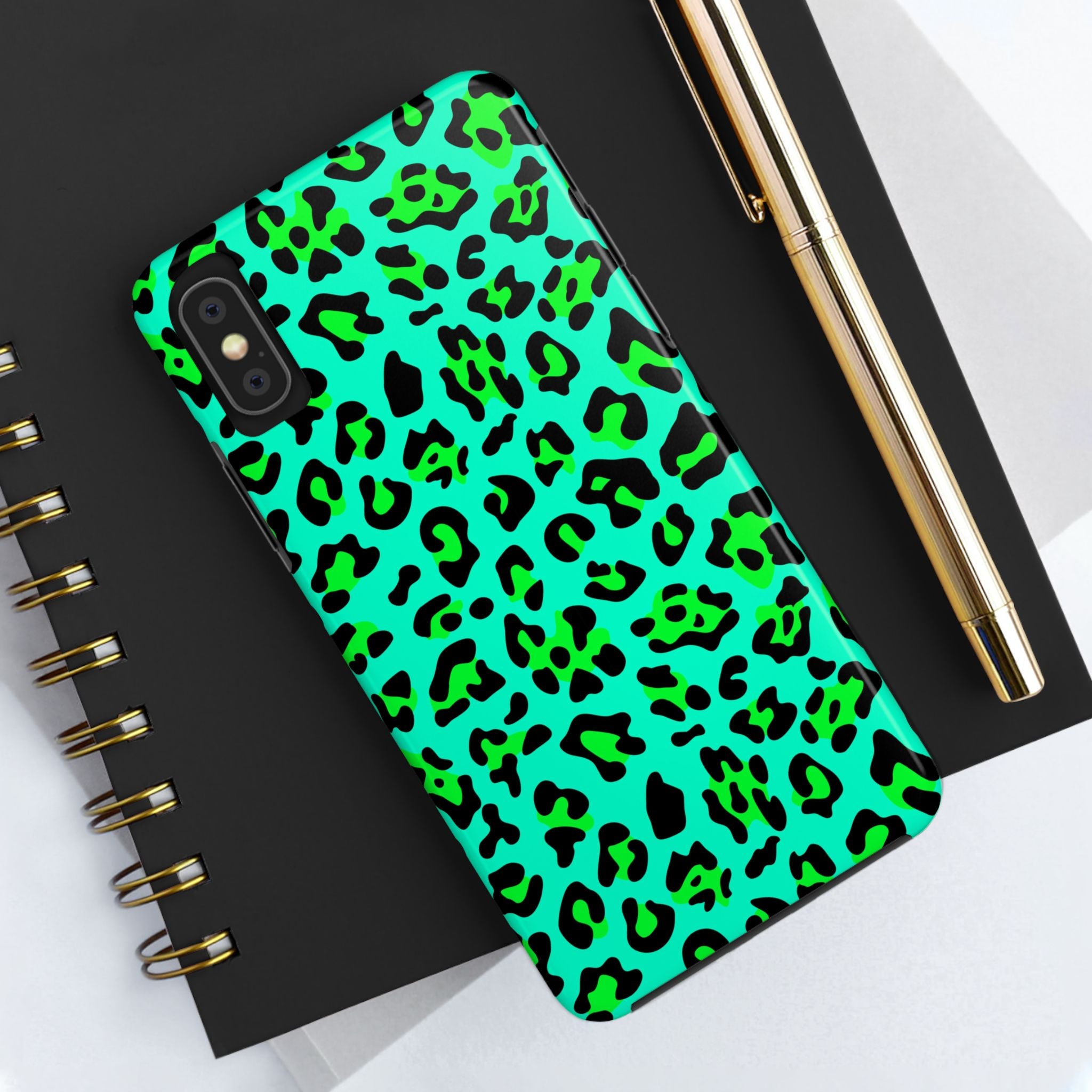 neon-green-teal-leopard-iphone-tough-case-stylish-phone-cover-protective-cellphone-case-trendy-smartphone-accessory-gift-for-