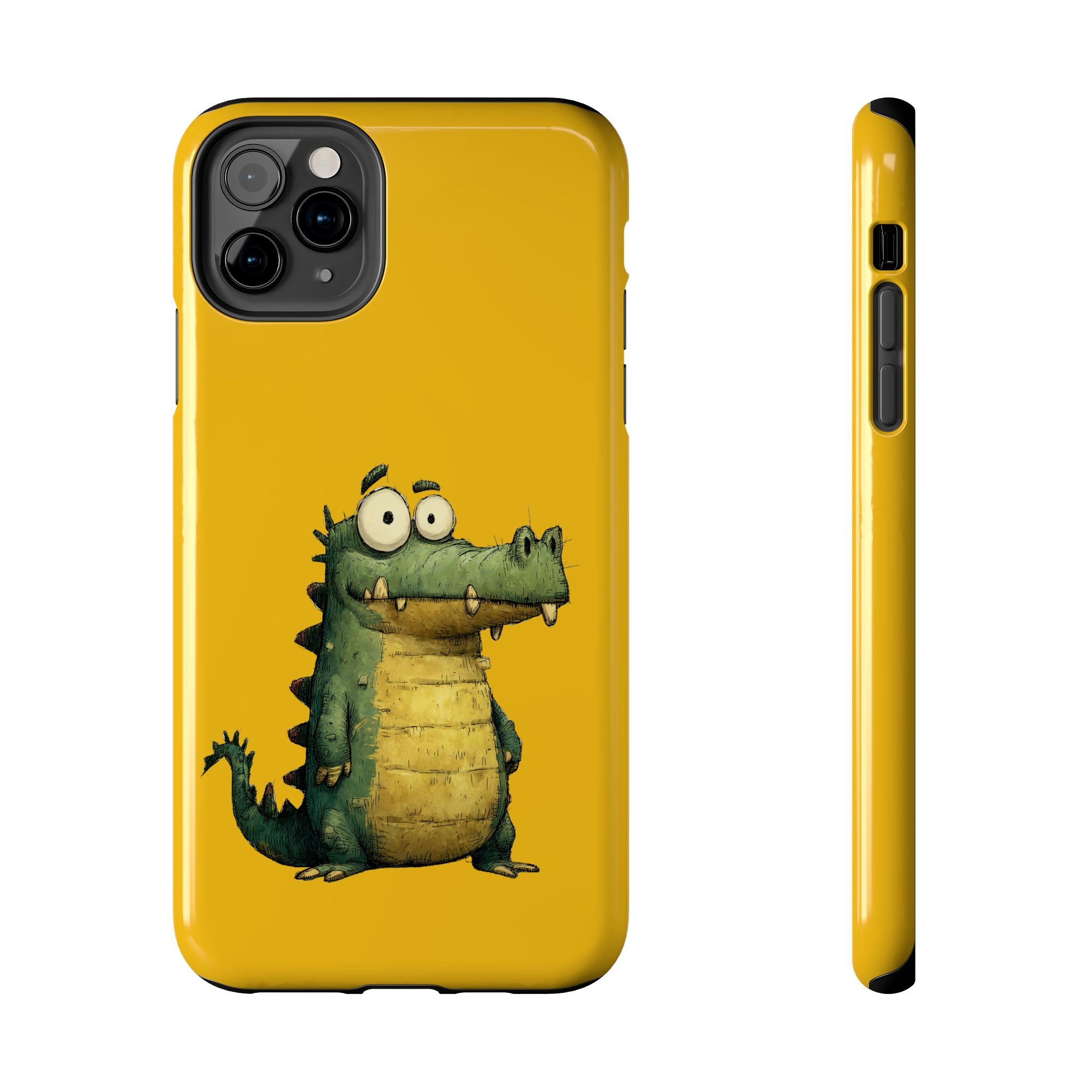 Quirky Funny Alligator iPhone Tough Case - Kawaii Animal Phone Cover - Crocodile Protective Phone Cover - Yellow iPhone Case