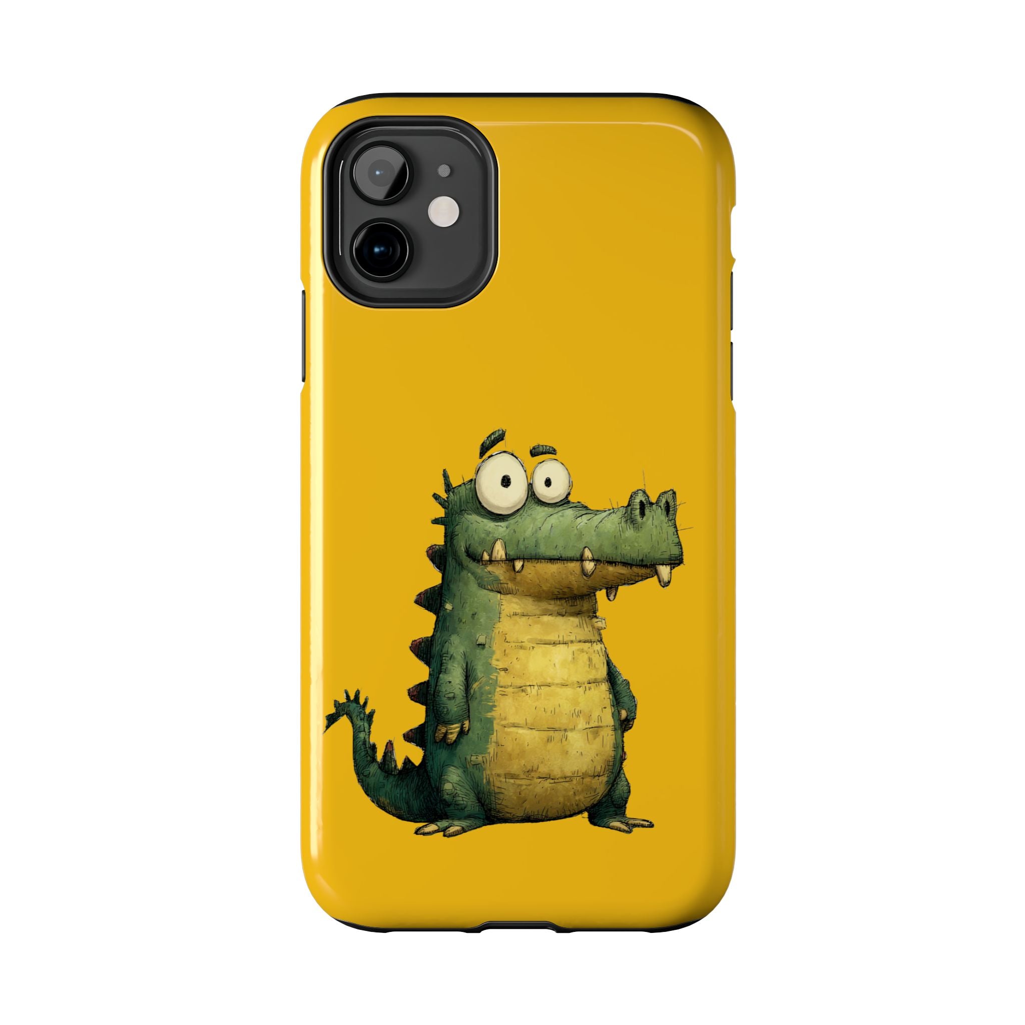 Quirky Funny Alligator iPhone Tough Case - Kawaii Animal Phone Cover - Crocodile Protective Phone Cover - Yellow iPhone Case