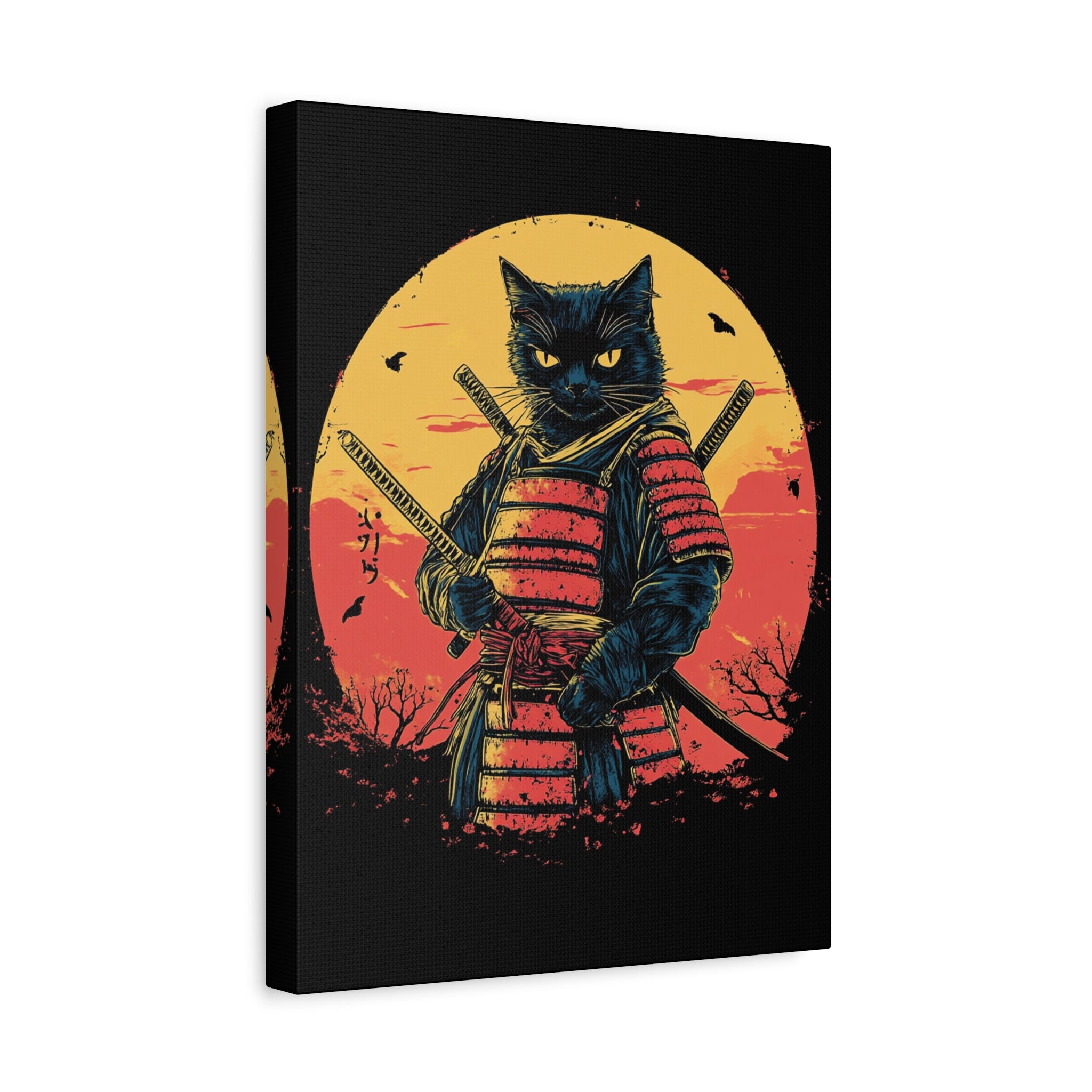 canvas-wall-art-samurai-cat-japanese-style-sunset-retro-wall-decor-stretched-matte-canvas-wall-hanging-home-decor-retro-wall-