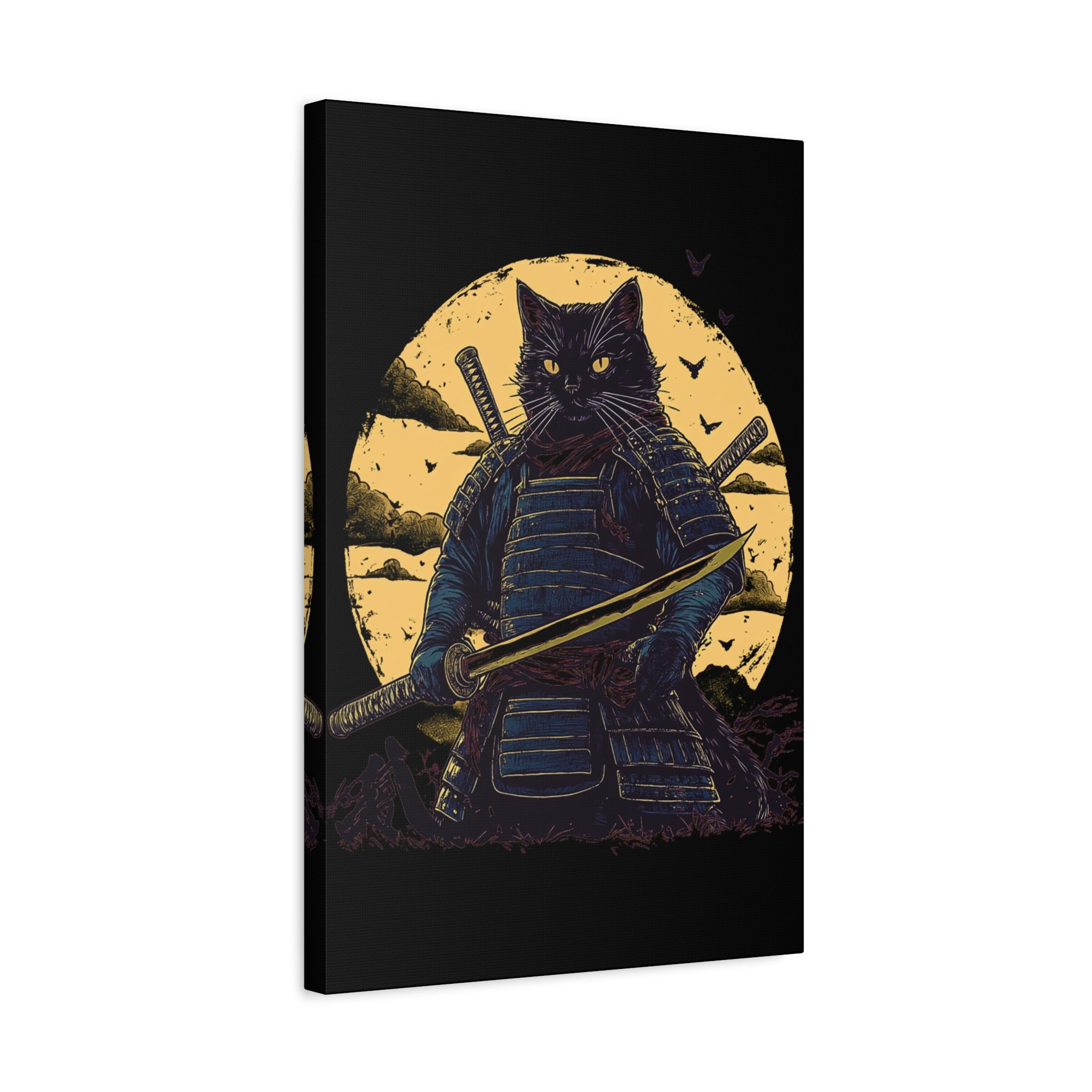 canvas-wall-art-samurai-cat-japanese-style-sunset-retro-wall-decor-stretched-matte-canvas-wall-hanging-home-decor-retro-wall-