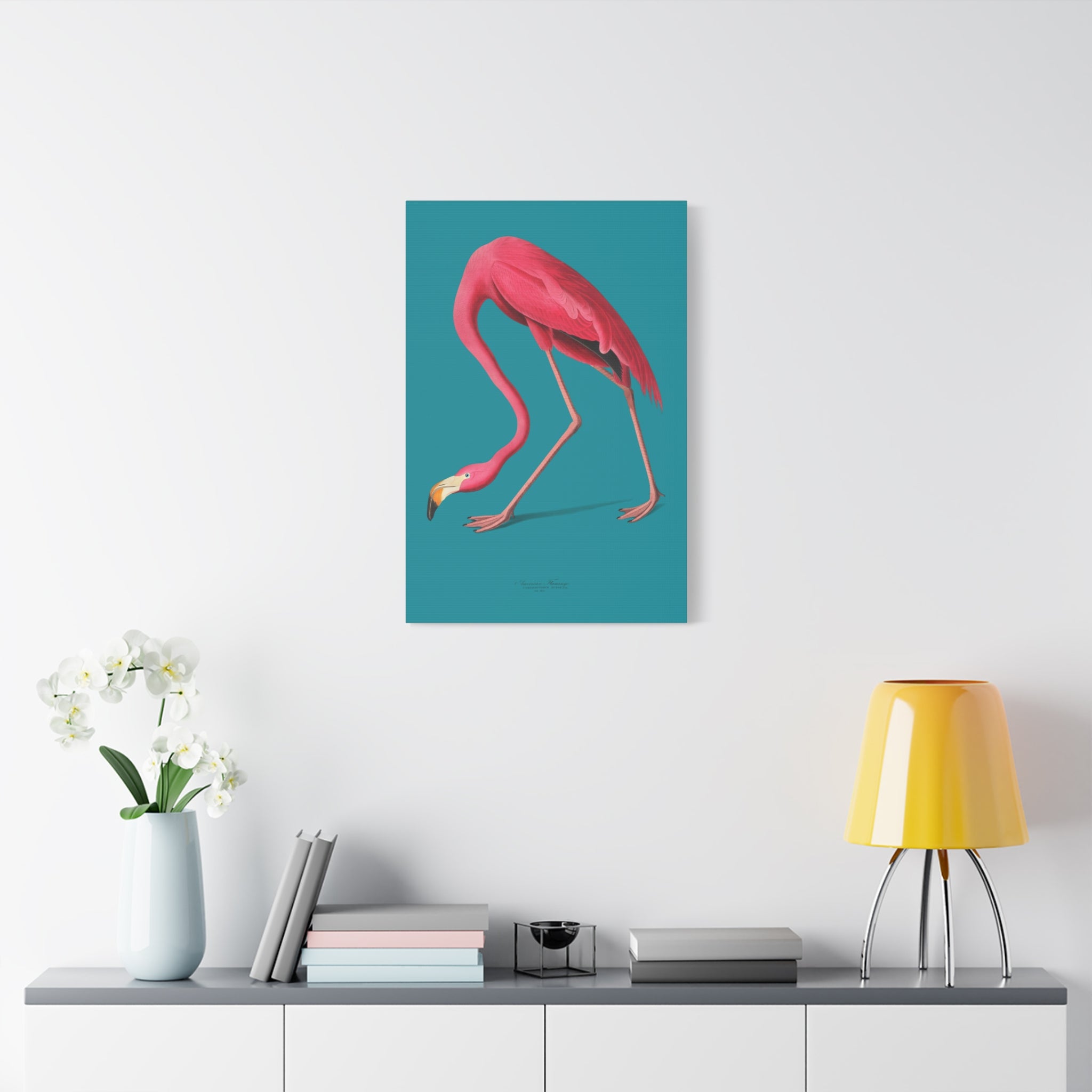 canvas-print-pink-flamingo-wall-art-vintage-home-decor-living-room-decor-stretched-canvas-art-pink-wall-art-flamingo-illustra