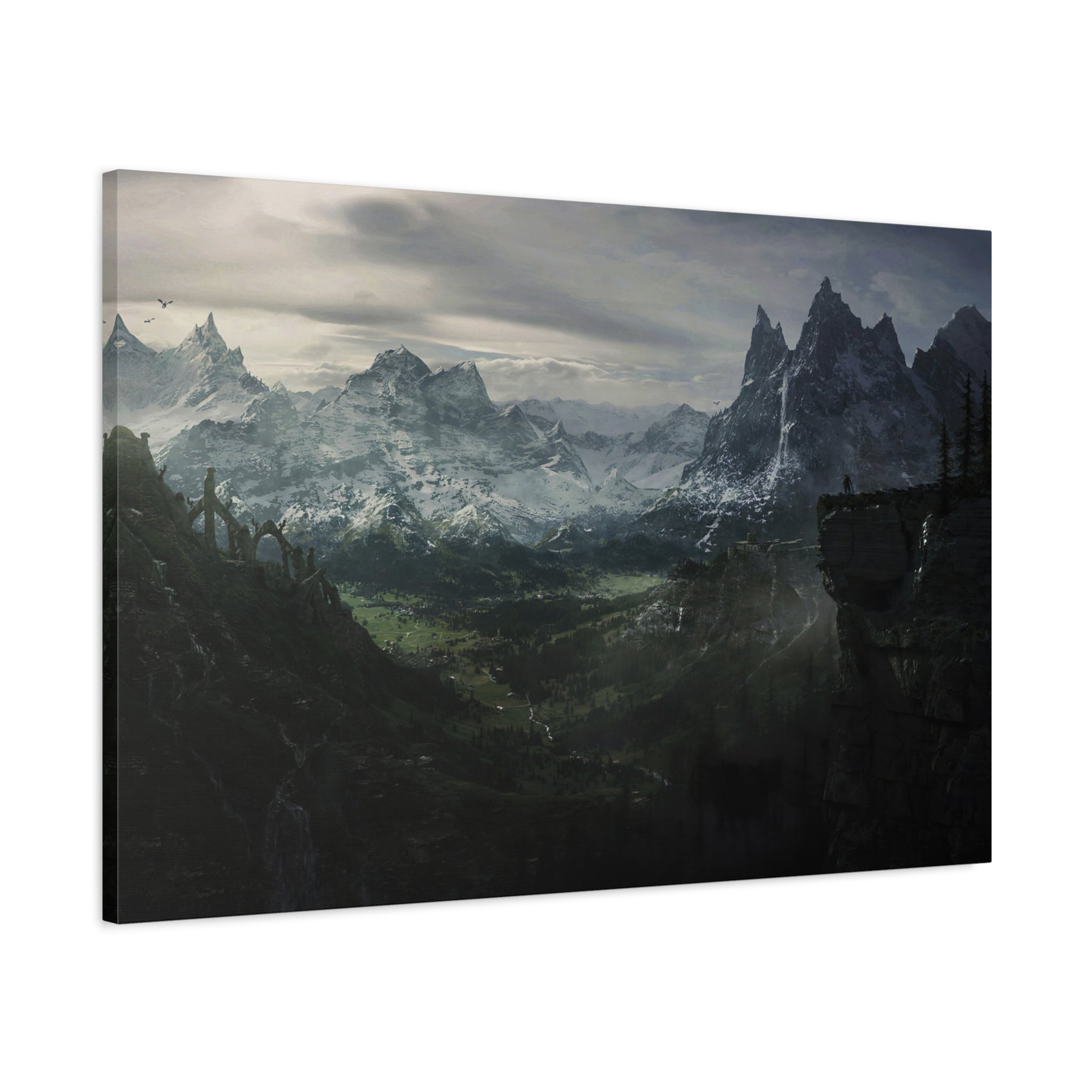 The Elder Scrolls Skyrim Canvas Wall Art - Dark Landscape Dragon Game Canvas Print Room Decor, Gaming Wall Art, Skyrim Gift