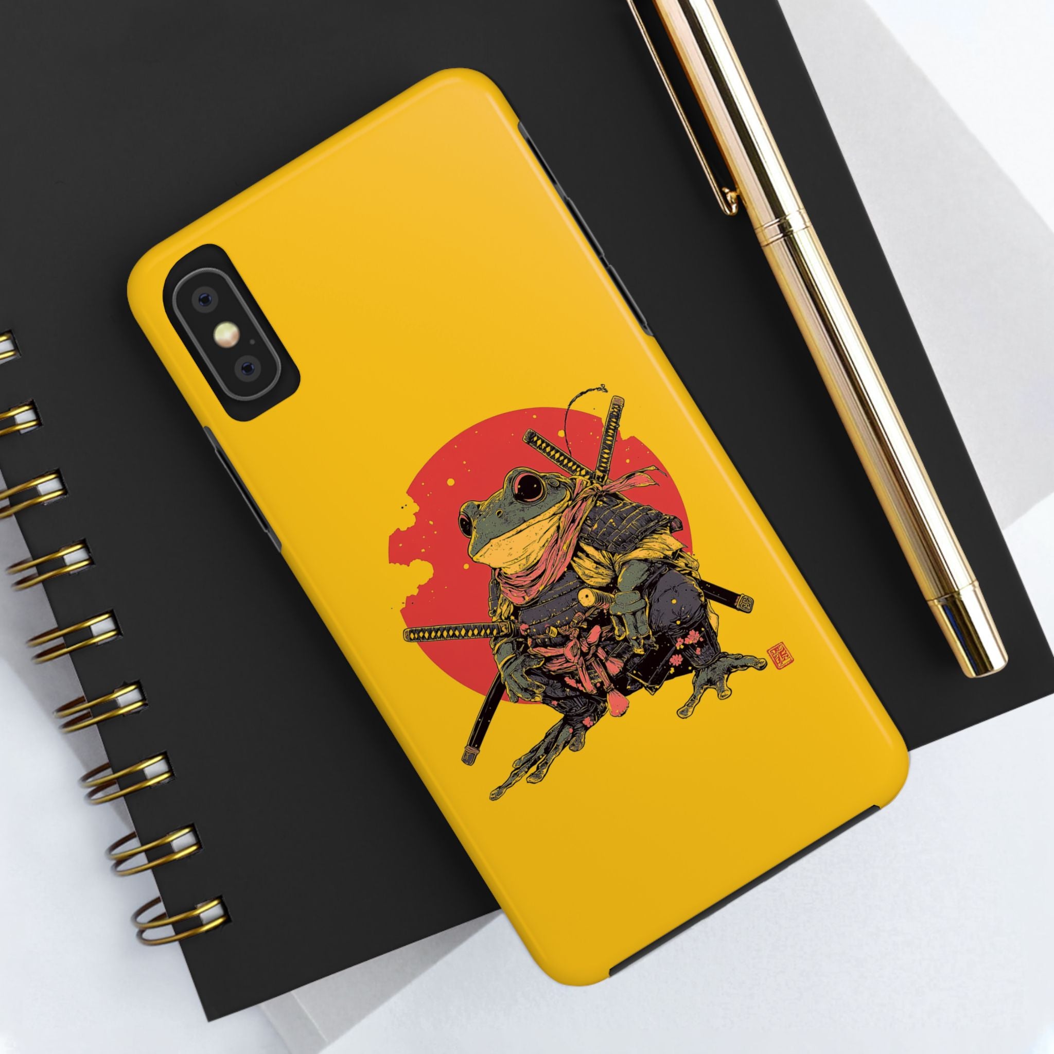 retro-vintage-ninja-frog-iphone-tough-case-red-sun-japanese-samurai-frog-design-ninja-warrior-yellow-iphone-hard-cover