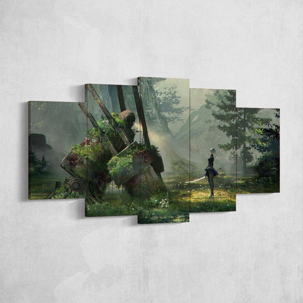 nier-automata-5-piece-canvas-wall-art-nier-automata-poster-nier-automata-art-nier-automata-print-nier-automata-2b-nier-automa