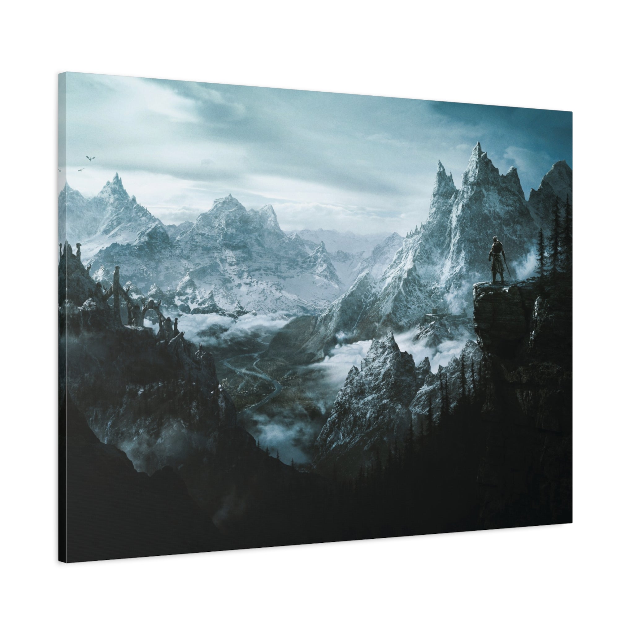 The Elder Scrolls Skyrim Canvas Wall Art - Dragon Game Canvas Print, Room Decor, Gaming Wall Art, Skyrim Landscape Gift