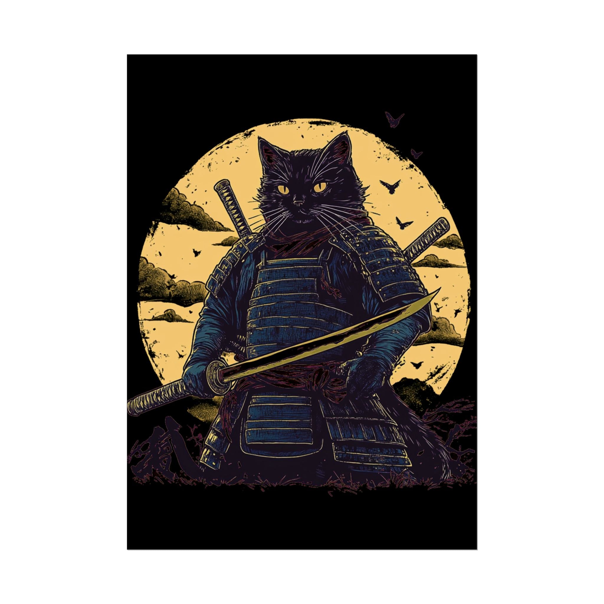 retro-wall-art-samurai-cat-japanese-style-sunset-rolled-posters-home-decor-wall-hanging-poster-gift-japanese-art-poster
