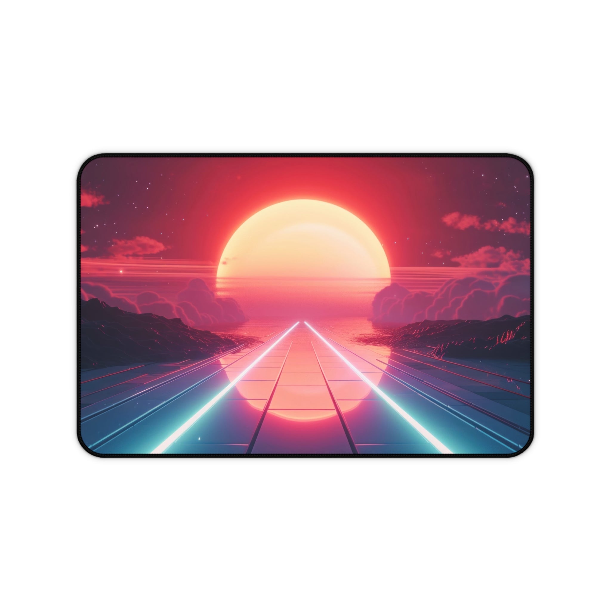 vaporwave-road-mouse-pad-retrowave-city-delorean-desk-mat-neon-synthwave-desk-pad-vaporwave-sun-and-mountains