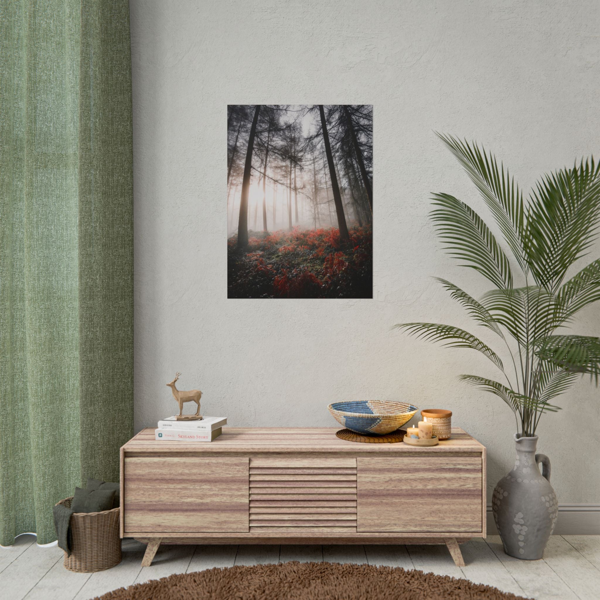 poster-print-misty-woods-art-living-room-wall-decor-sunlight-forest-landscape-aesthetic-nature-art-nature-artwork-poster-gift