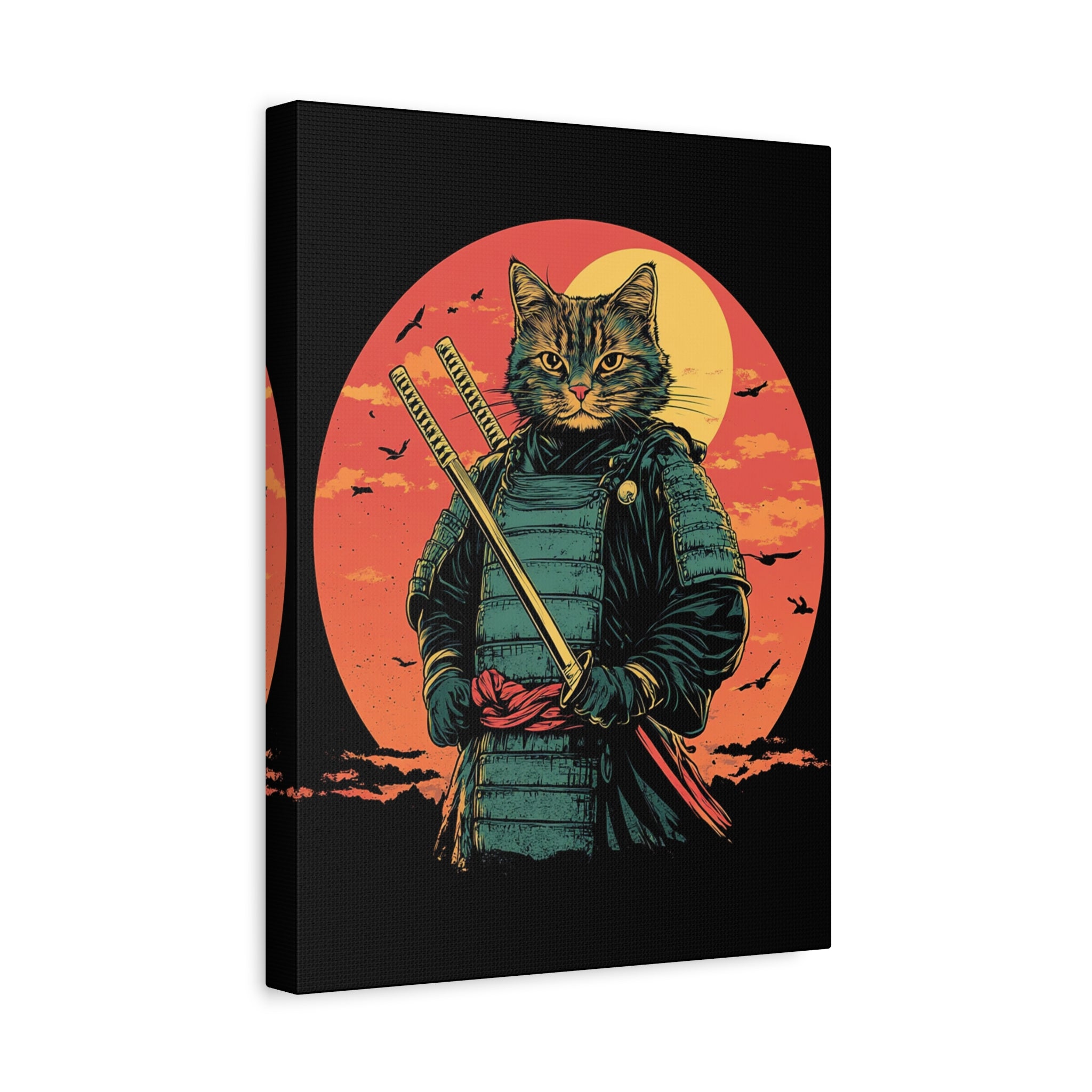canvas-wall-art-samurai-cat-japanese-style-sunset-retro-wall-decor-stretched-matte-canvas-wall-hanging-home-decor-retro-wall-