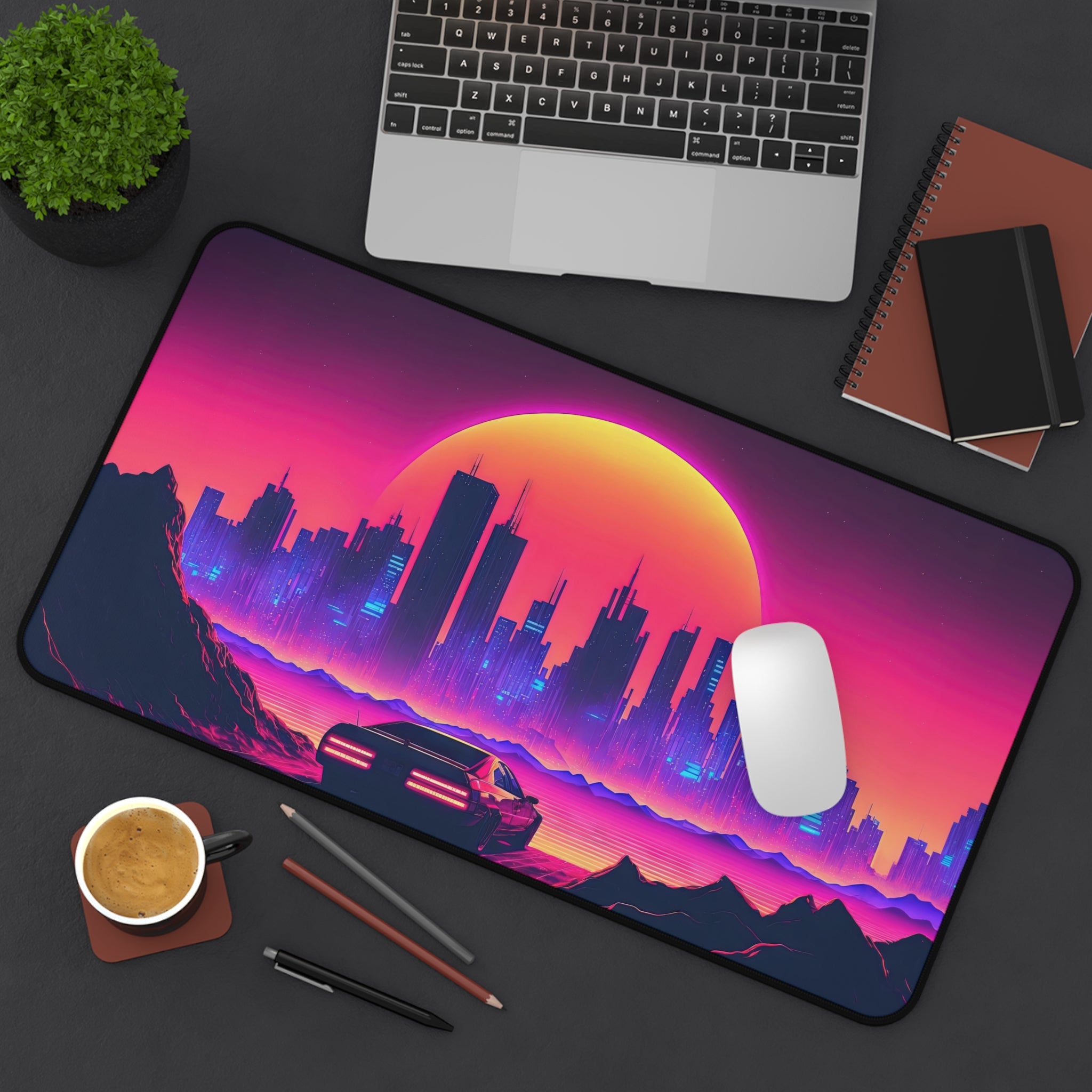 vaporwave-palm-tree-road-mouse-pad-retrowave-city-delorean-desk-mat-neon-synthwave-desk-pad-vaporwave-sun-and-mountains